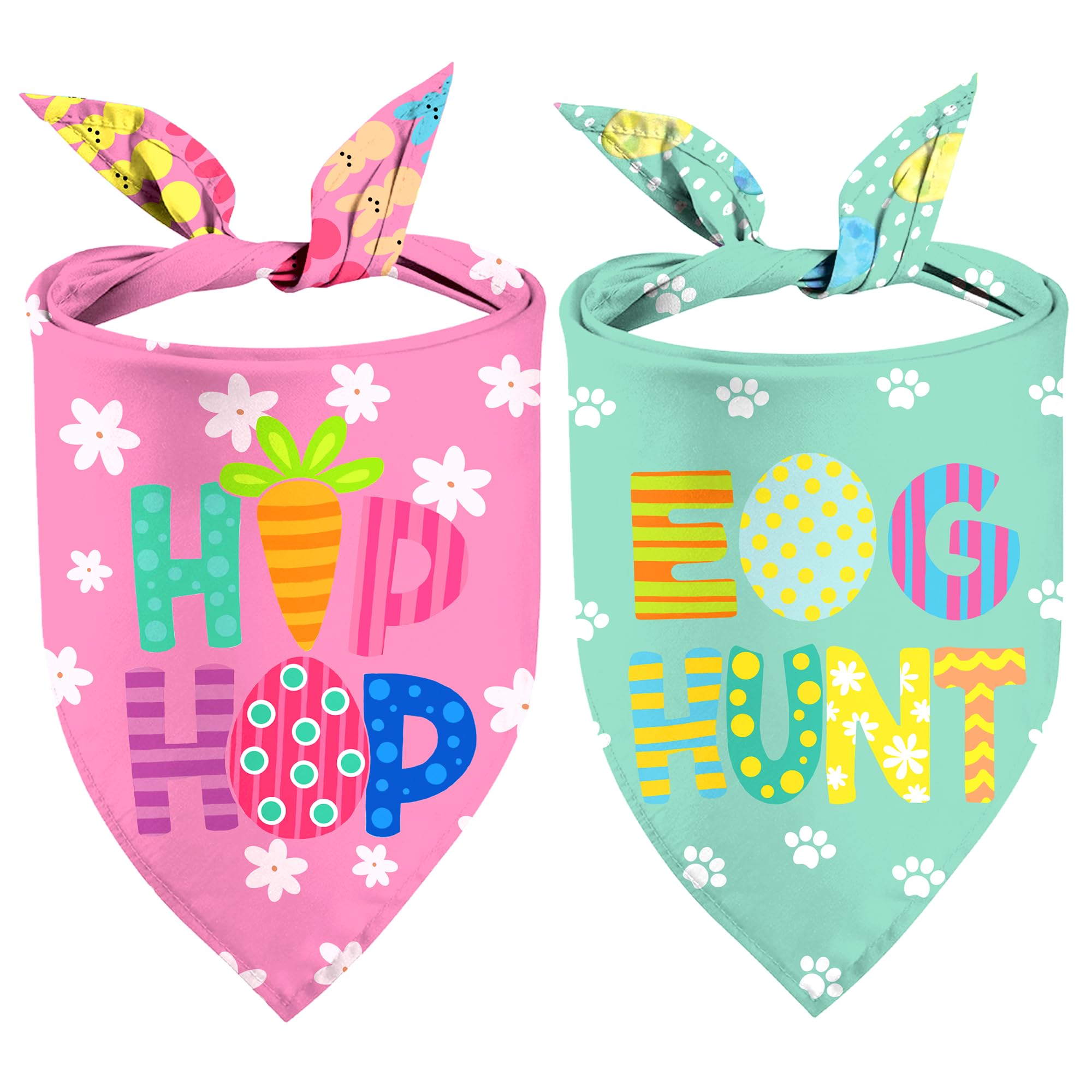 Easter Dog Bandanas 2 Pack, Hip Hop Egg Hunt Bunny Dog Scarfs For Boy And Girl, Pet Scarves For Large And Giant Dogs (Easter, X-