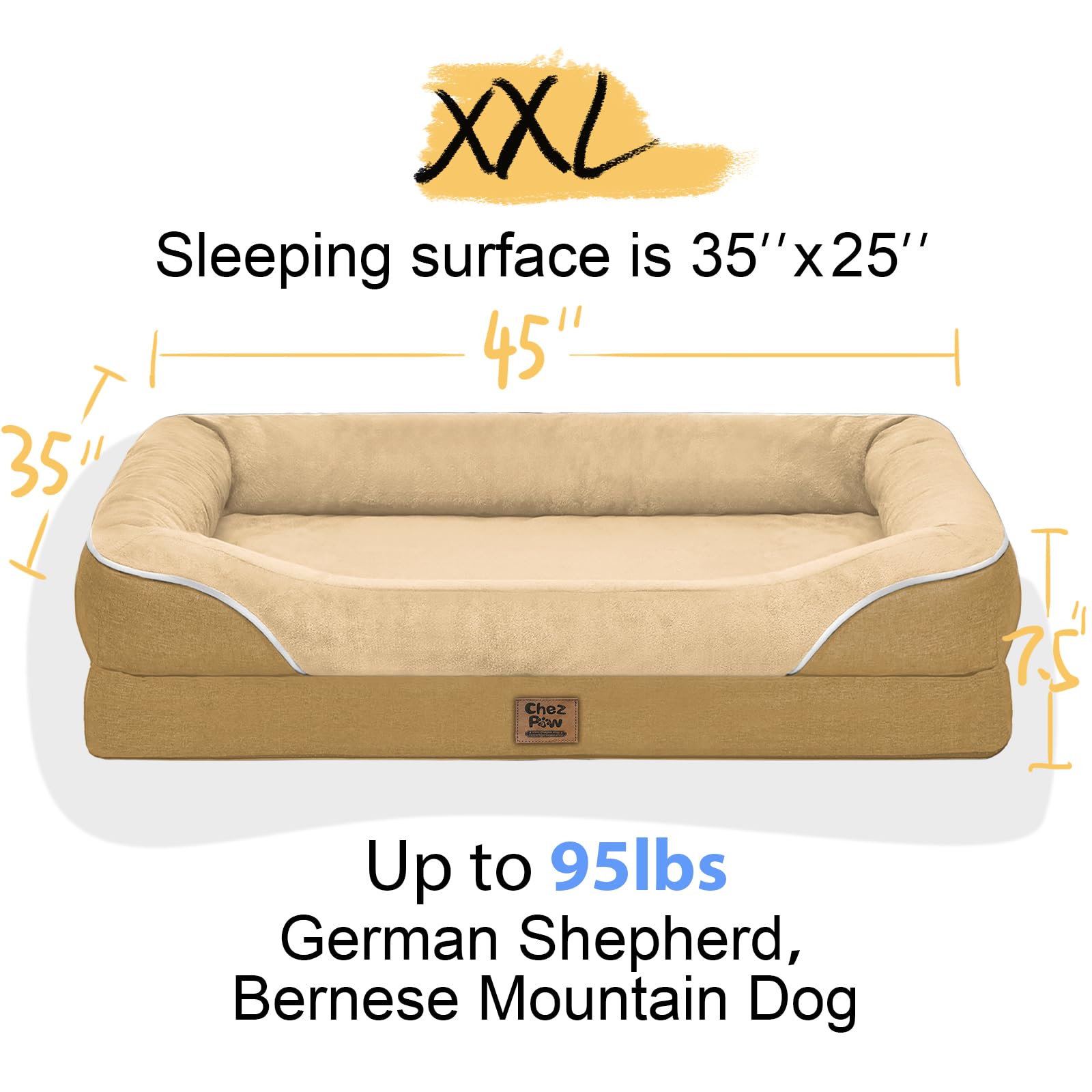 Washable Orthopedic Large Dog Bed -Xl Large Dog Bed With Removable & Waterproof Cover Pet Beds With Foam Support For Big Size Do