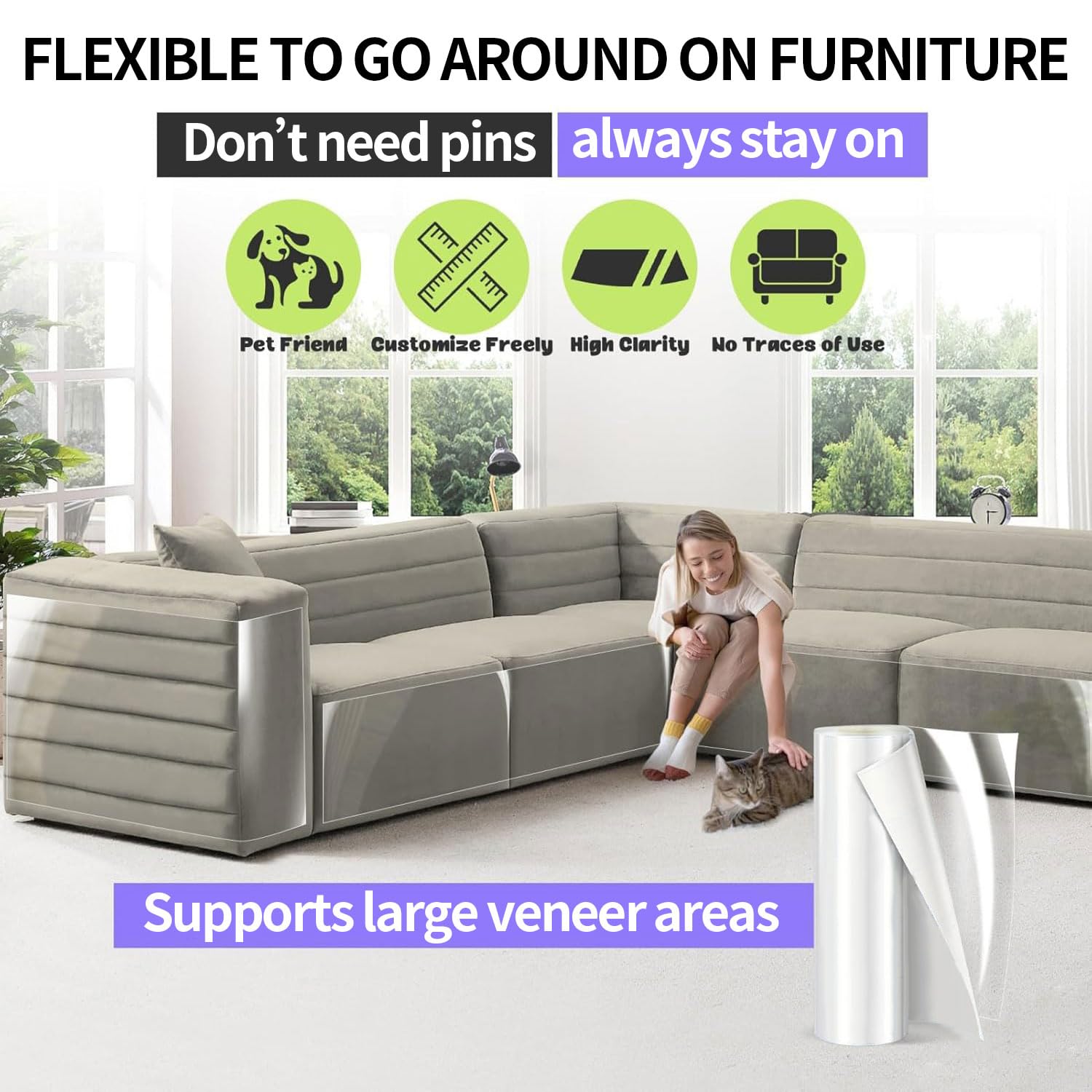 [Thicken Vinyl] Cat Scratch Furniture Protector, 162x15 Couch Protector from Cat Claws, Single-Sided Sticky Anti Scratch Furnitu