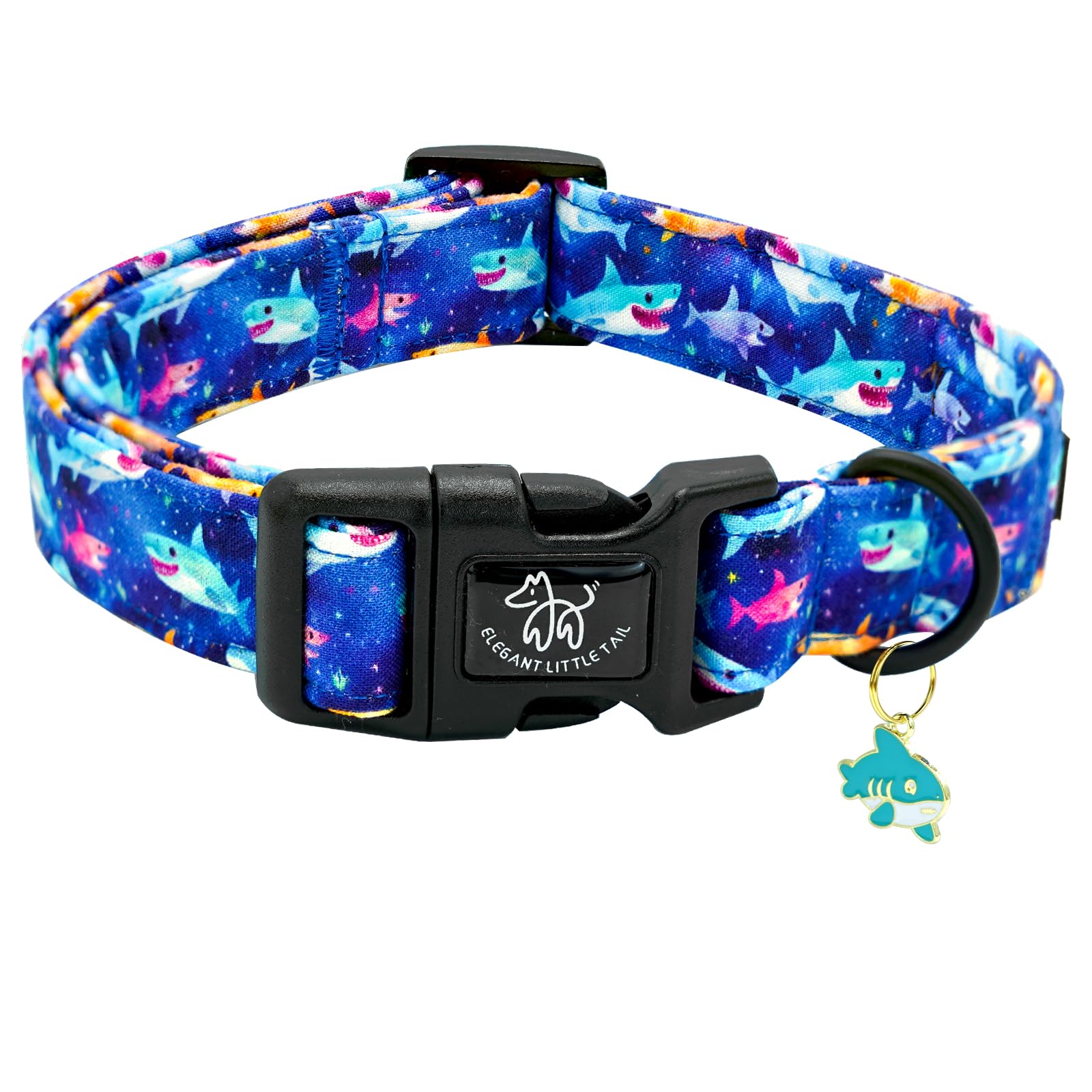 Elegant Little Tail Dog Collar- Cute Dog Pet Collars Blue Shark Print Puppy Adjustable Soft Cotton Boy Dog Collars For Small Med