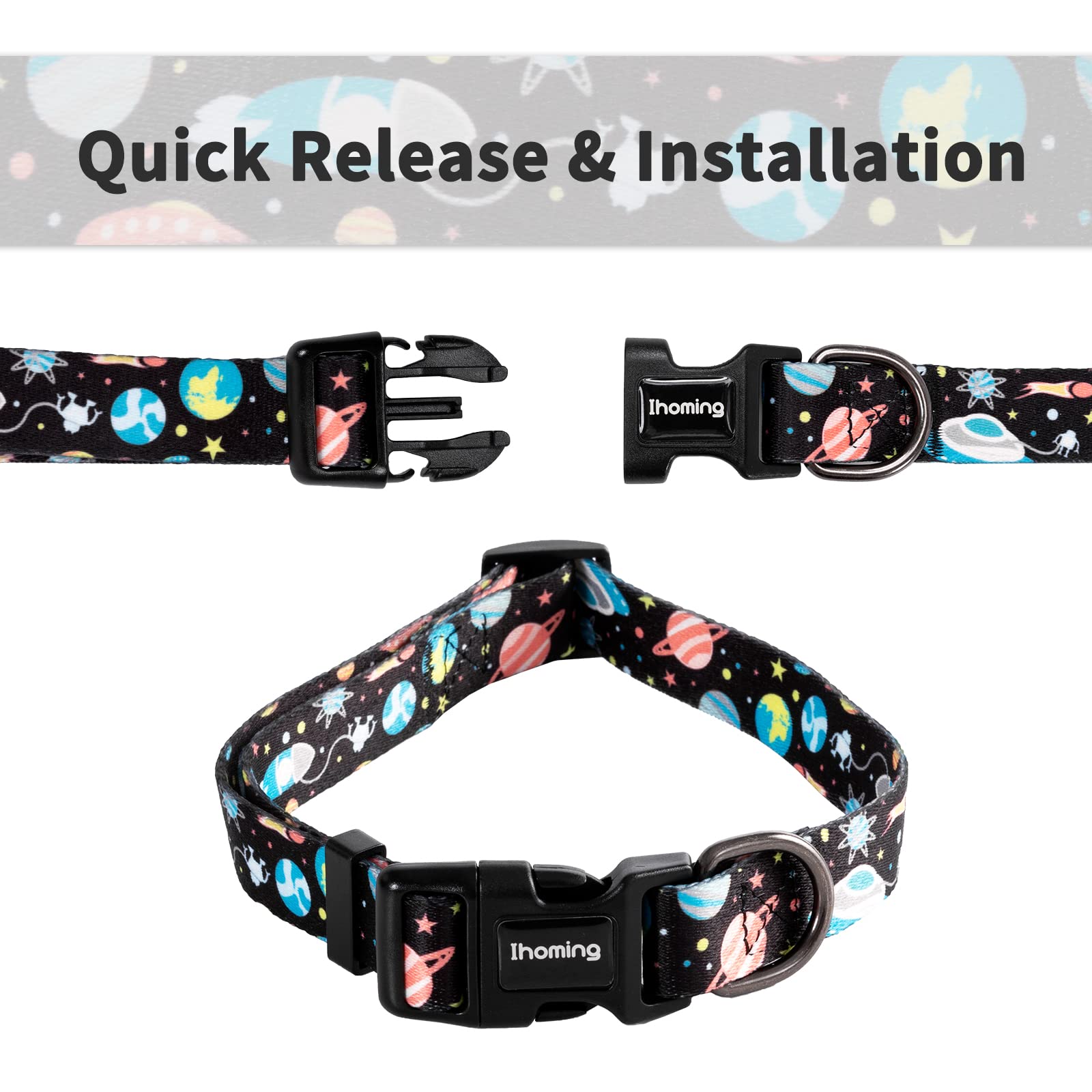 Ihoming Dog Collar And Leash Set For Daily Outdoor Walking Running Training, Space Design For Large Boys Girls Dogs Cats Pets, L