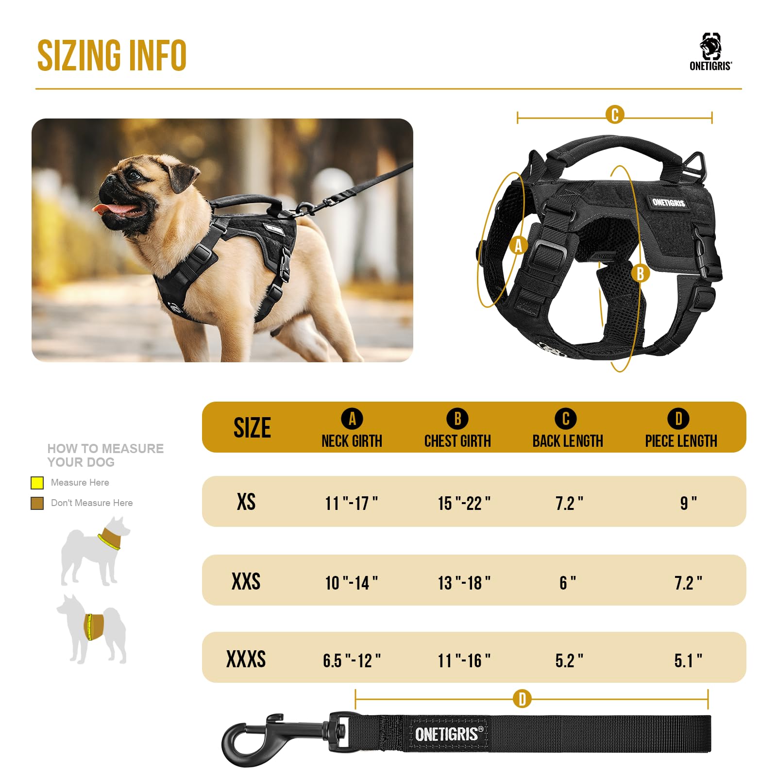 Onetigris Dog Harness Extra Small Puppy Harness, No-Pull Dog Leash Set, Adjustable Soft Padded Vest, No-Choke Pet Vest With Easy