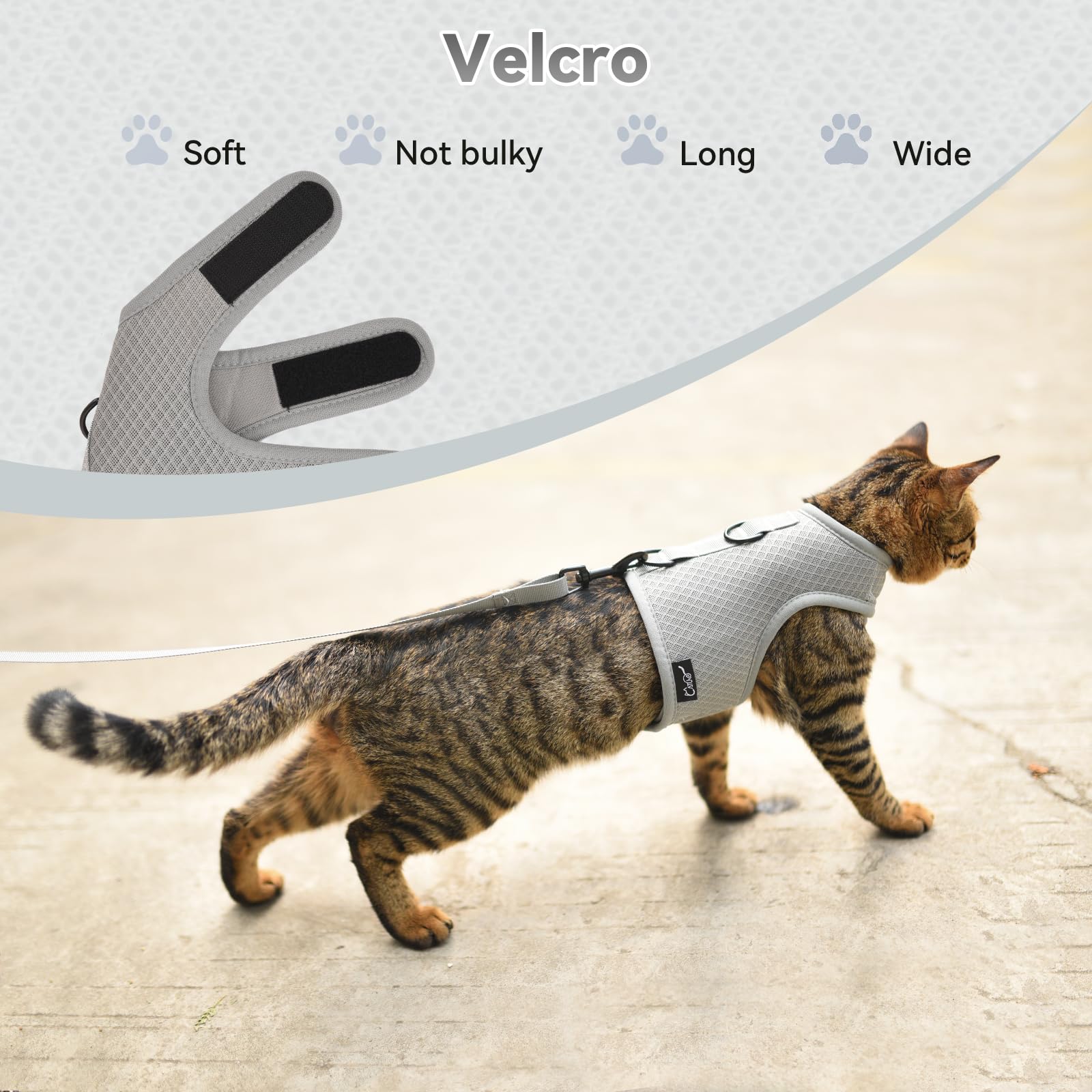 Cat Harness And Leash For Walking Escape Proof Breathable Mesh Fabric, Solid Grey, Xx-Large, Adjustable Cat Walking Jackets, Pad