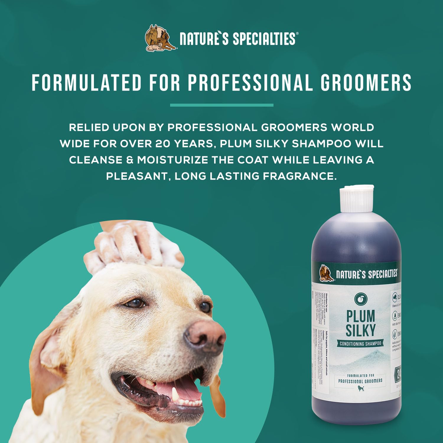 Nature'S Specialties Plum Silky Ultra Concentrated Dog Shampoo Conditioner, Makes Up To 6 Gallons, Natural Choice For Professional Pet Groomers, Silk Proteins, Made In Usa, 32 Oz