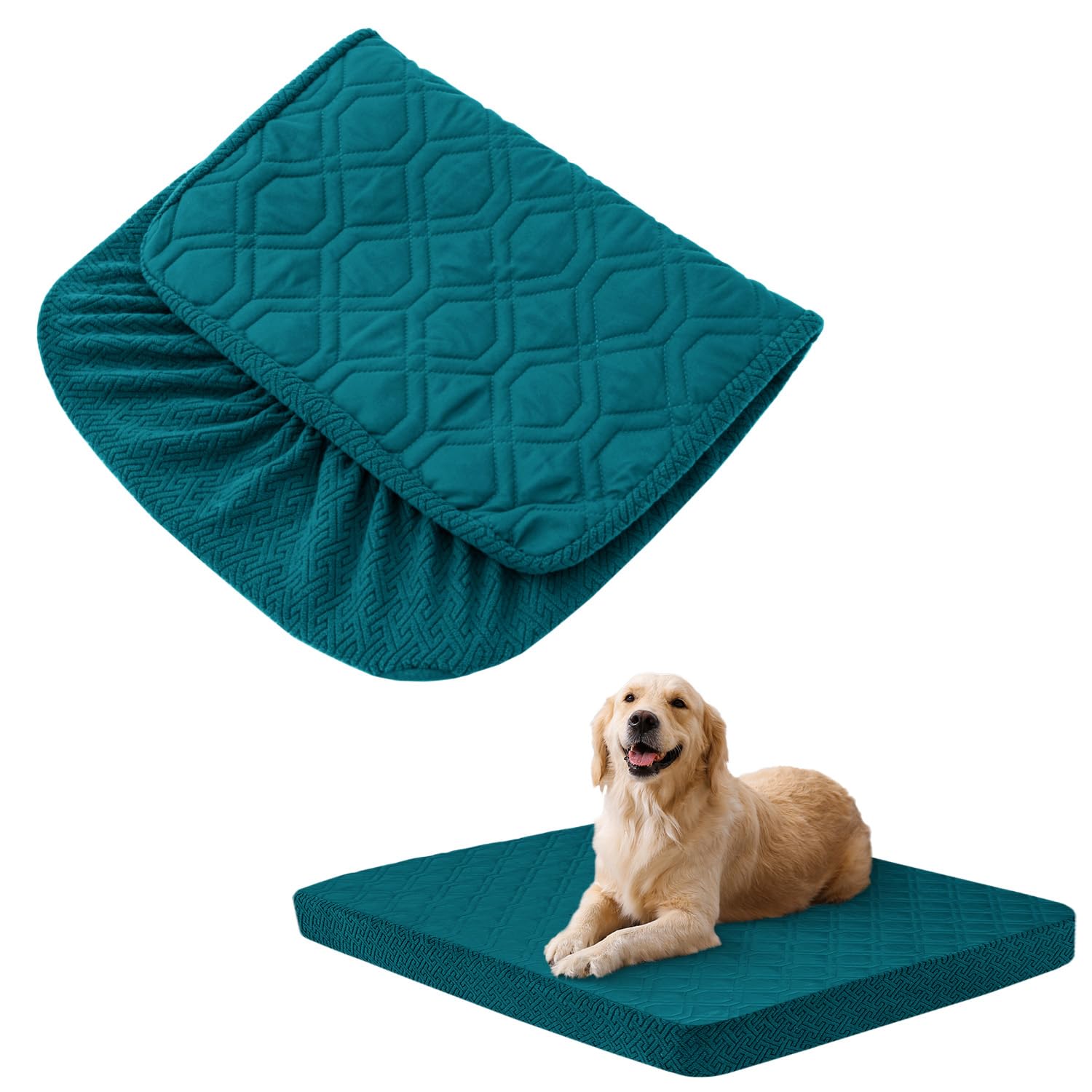 Boctopug Dog Bed Covers - Washable, Waterproof, Quilted, Absorbable, Peacockgreen, 40Lx50Wx6H Inches