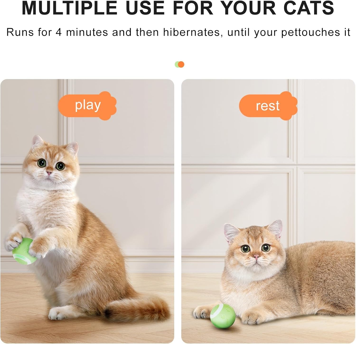 Sealon Electric Interactive Cat Toy Ball(Green 2 Pack) Indoor Cat Play Ball, Suitable For Cats Over 6 Months For Exercise, Weigh