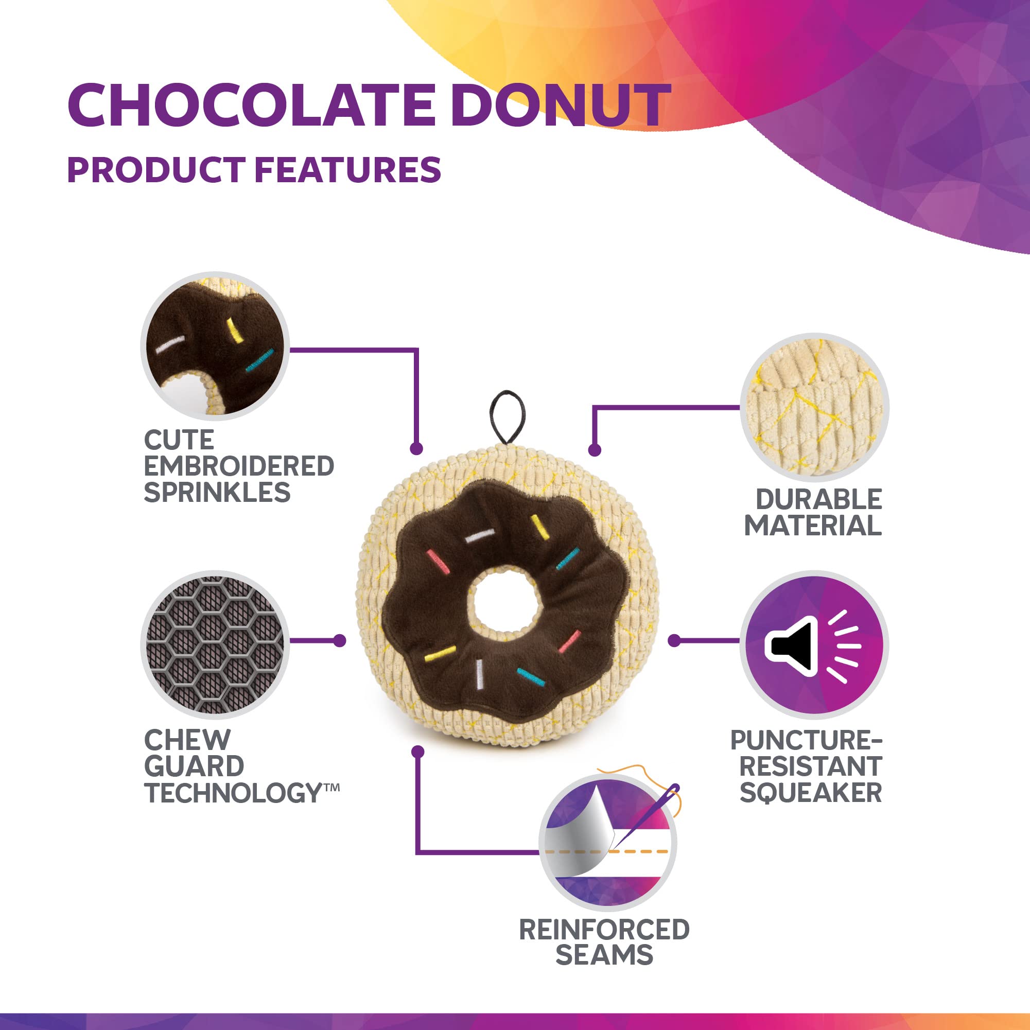 Trustypup Tough 'N Fun Chocolate Donut Squeaky Plush Dog Toy, Chew Guard Technology - Brown, Large