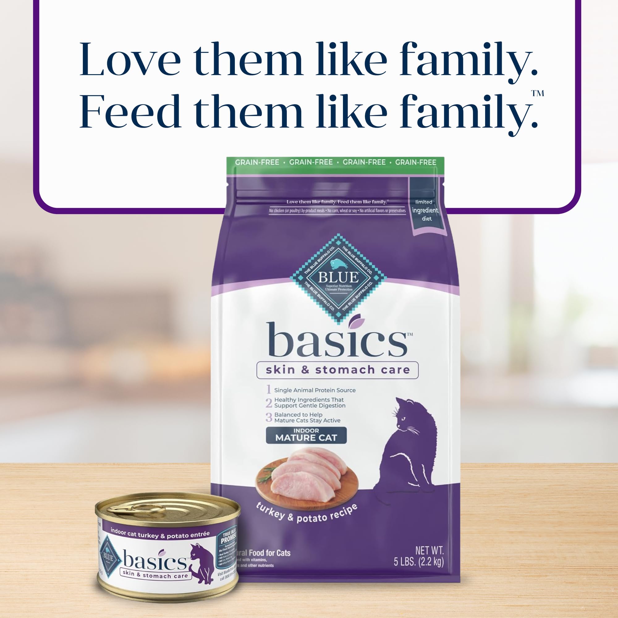 Blue Buffalo Basics Grain-Free Dry Cat Food, Skin & Stomach Care, Limited Ingredient Diet for Mature Indoor Cats, Turkey & Potat