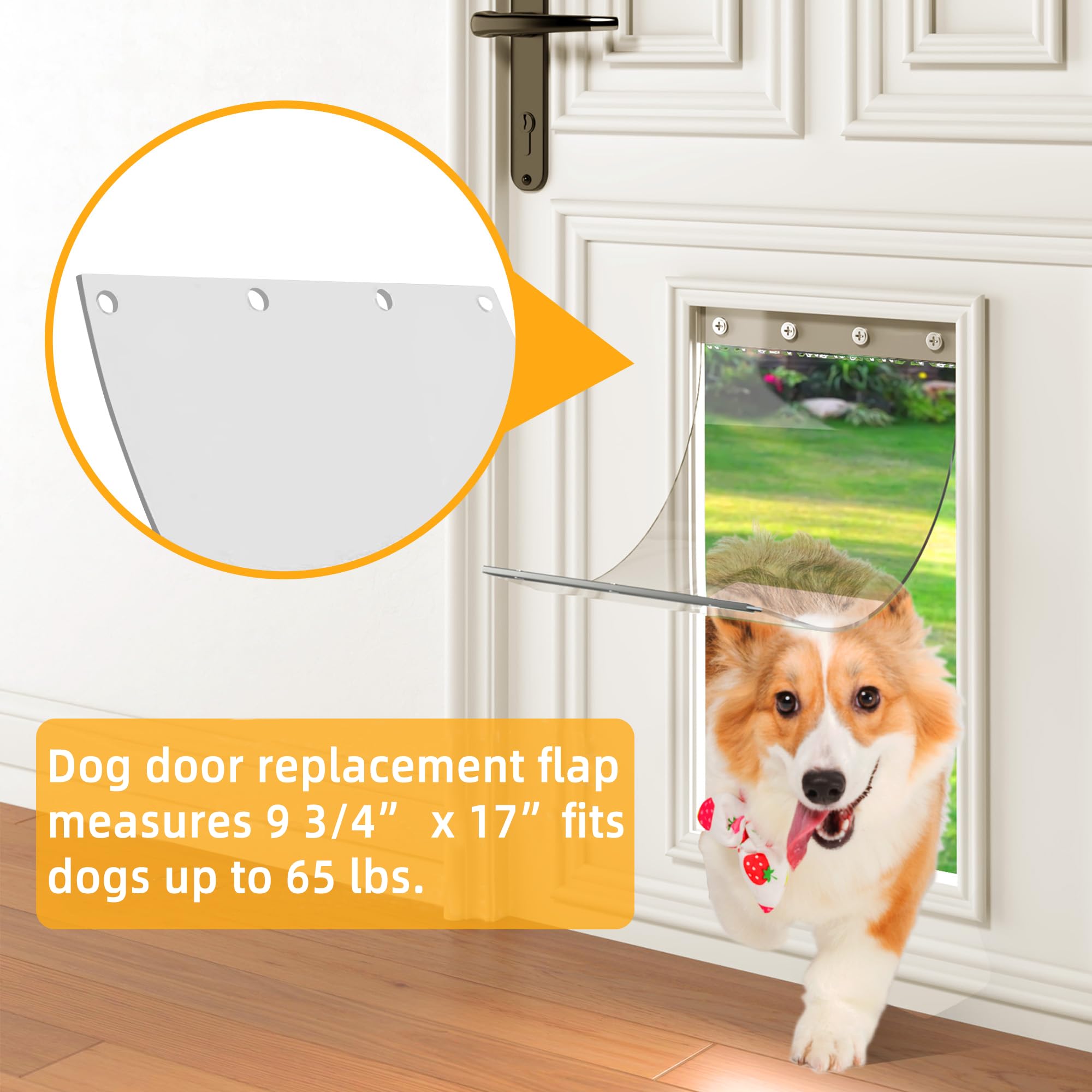 2pack Dog Door Replacement Flaps Size 9 3/4'' x 17'', Doggie Door Replacement Flaps fit Dogs up to 65 lbs, Doggy Door Replacemen