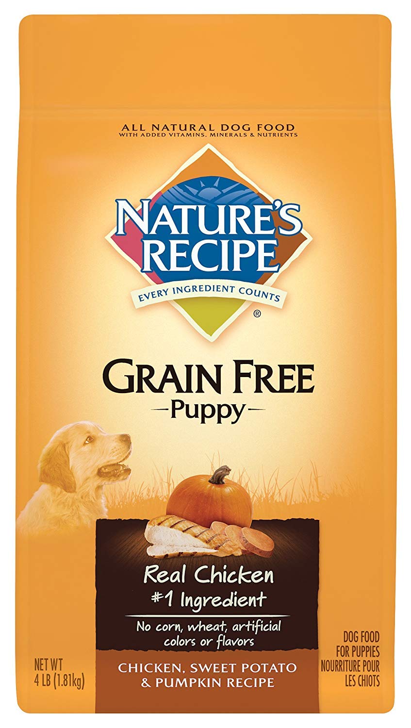 Natures Recipe Grain Free Puppy Chicken, Sweet Potato & Pumpkin Recipe Dry Dog Food, 4 lb. Bag