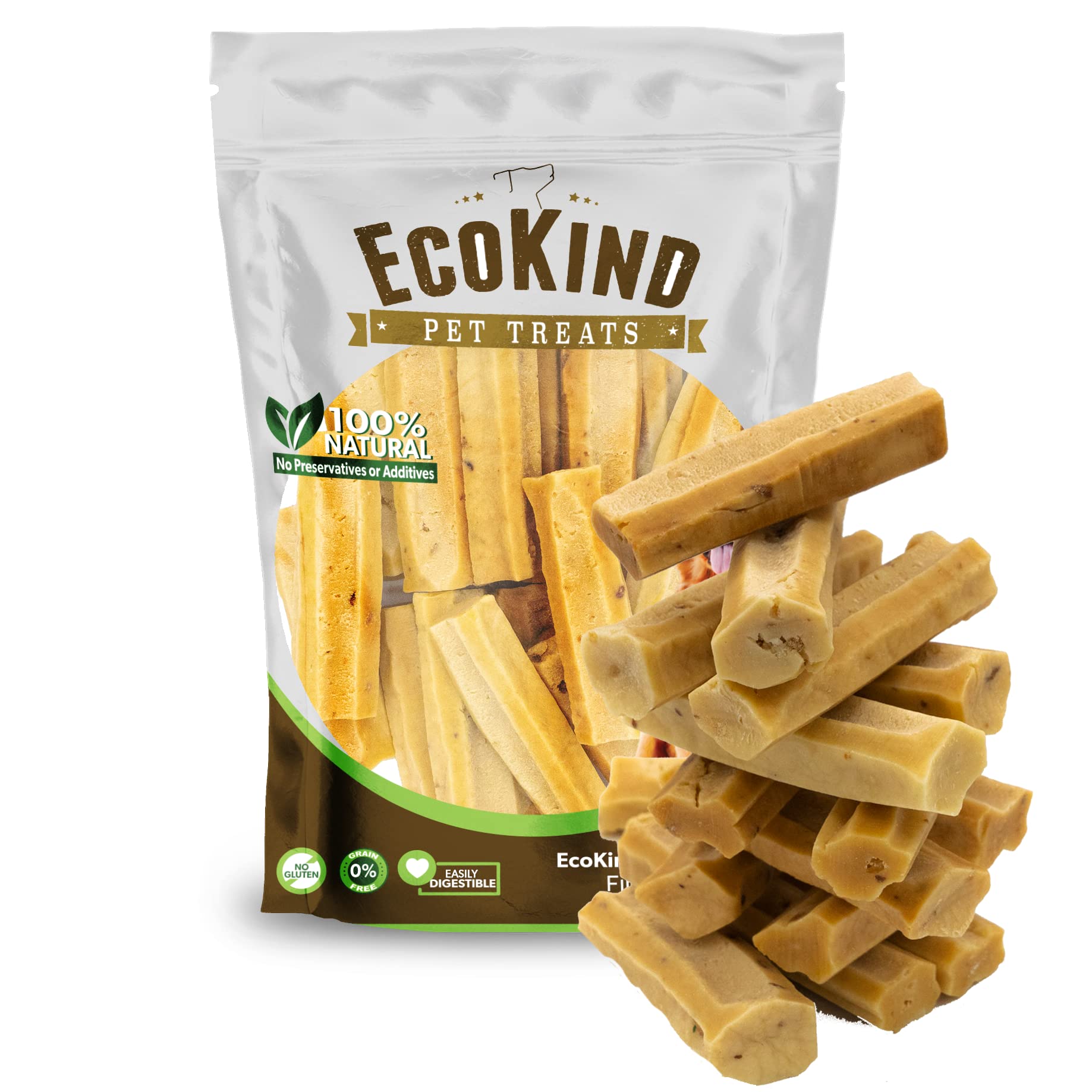 EcoKind Premium Gold Yak Cheese Himalayan Dog Chews, Dog Treats Large Breed, All Natural, High Protein Dog Chew, Bacon, Large -