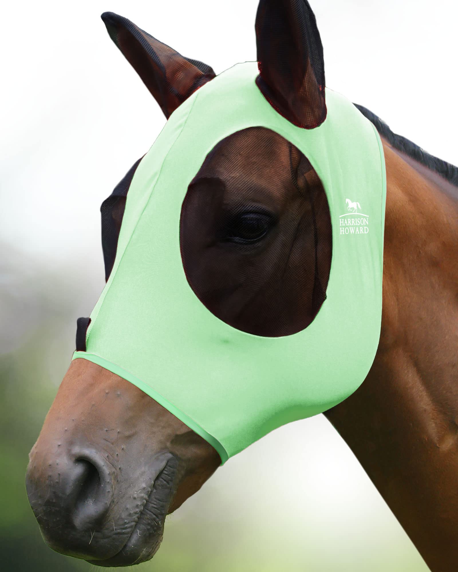 Harrison Howard Super Comfort Horse Fly Mask Elasticity Fly Mask with Ears UV Protection for Horse Cool Mint M Cob