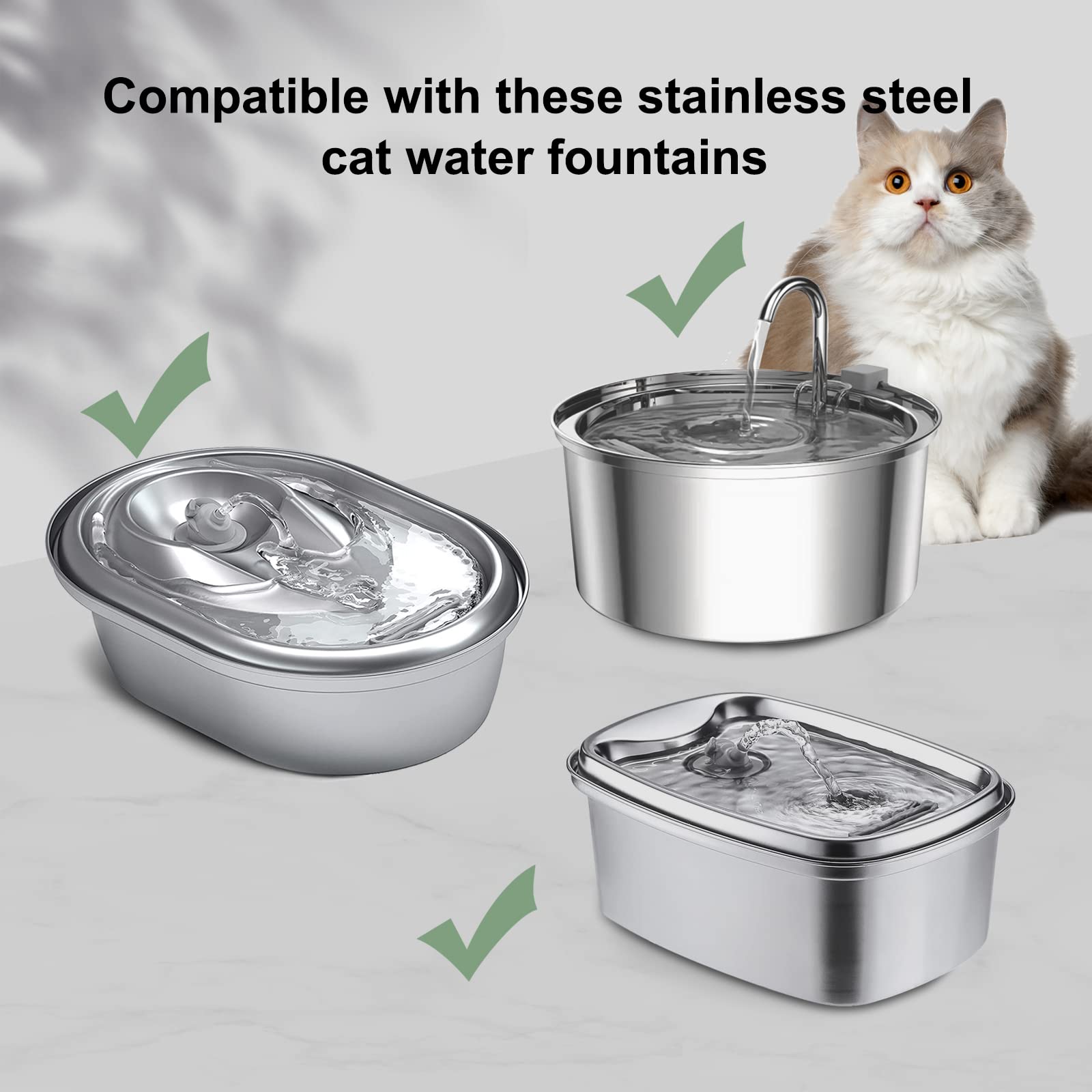 Cat Water Fountain Filters, Compatible With Stainless Steel Pet Fountain 8 Filters With 8 Sponges Replacement Filters For Cat Fountain (8 Filters& 8 Sponges)
