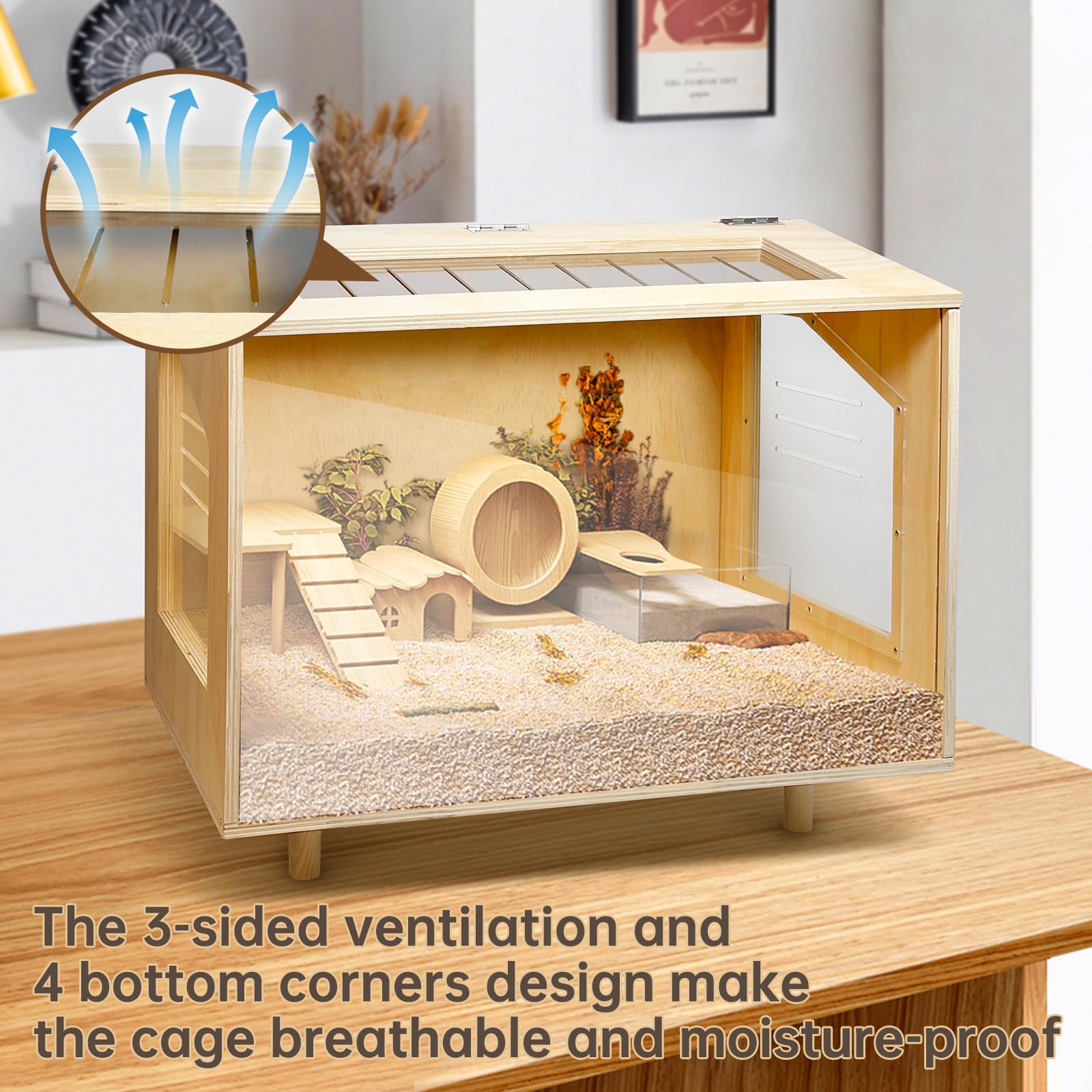 Wooden Hamster Cage - 24 Inch Guinea Pig Cage Clear Small Animal Cage With Open Top Hamster Habitat Wooden Frame With Acrylic Pa