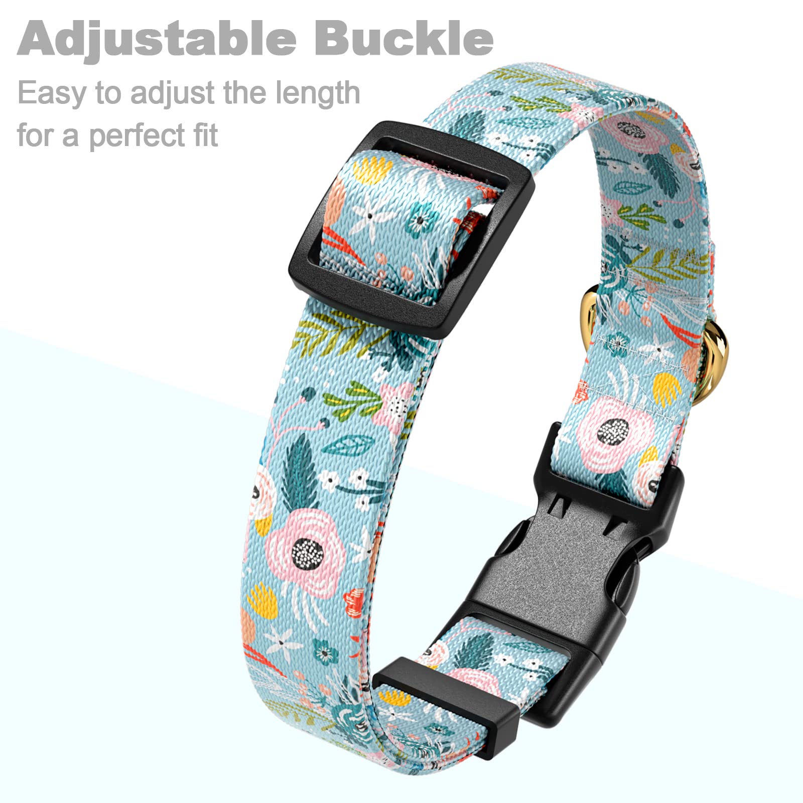 Rnivvi Dog Collar For Medium Dogs, Cute Floral Heavy Duty Adjustable Puppy Collar With Quick Release Buckle For Boy Girl & Femal