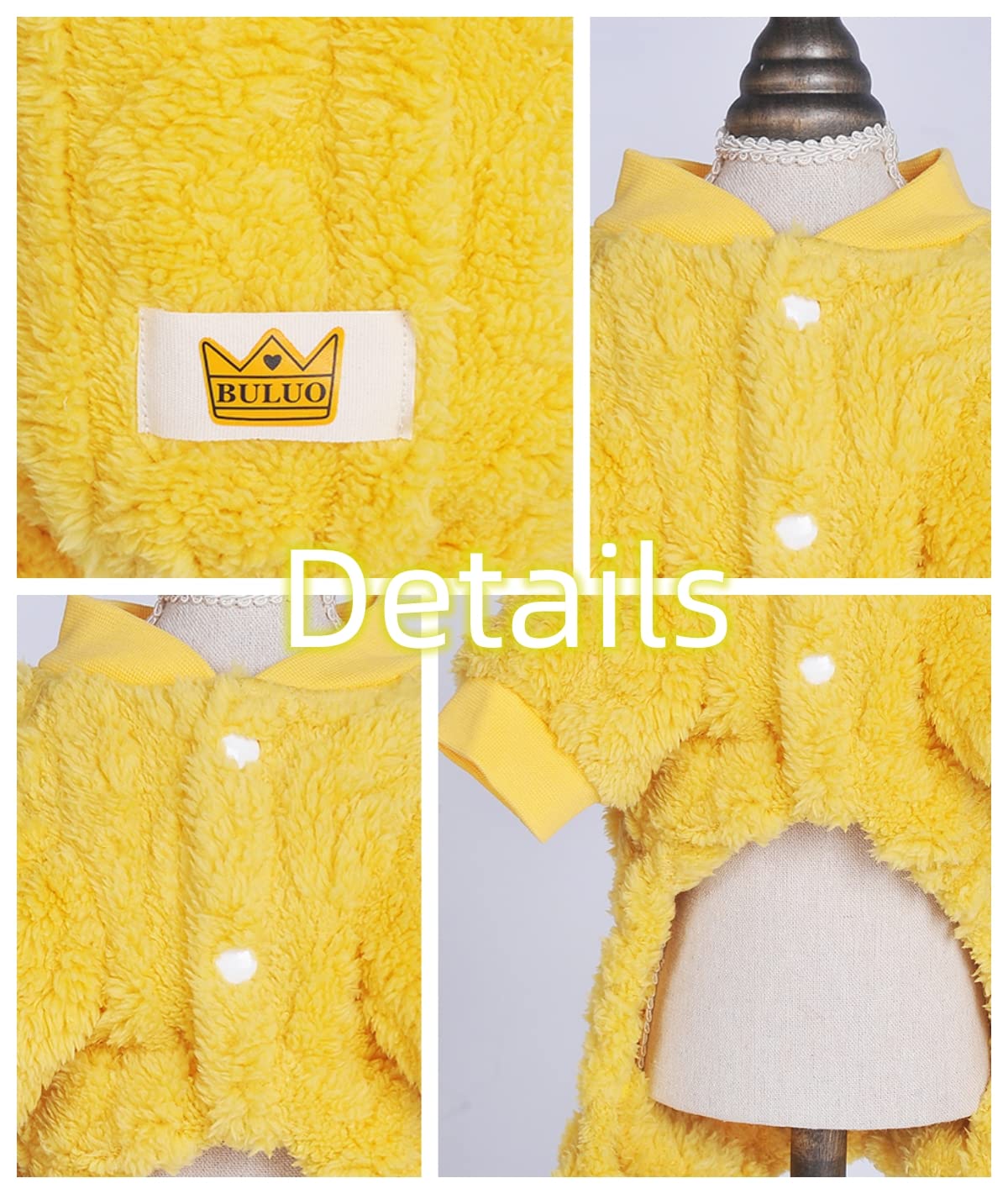 Loyanyy Plush Dog Pajamas For Cold Weather 4 Legged Clothes For Dog Cat Stretchy Puppy Kitten Onesie With Buttons Warm Soft Pet Jumpsuit Winter Coat Yellow Small