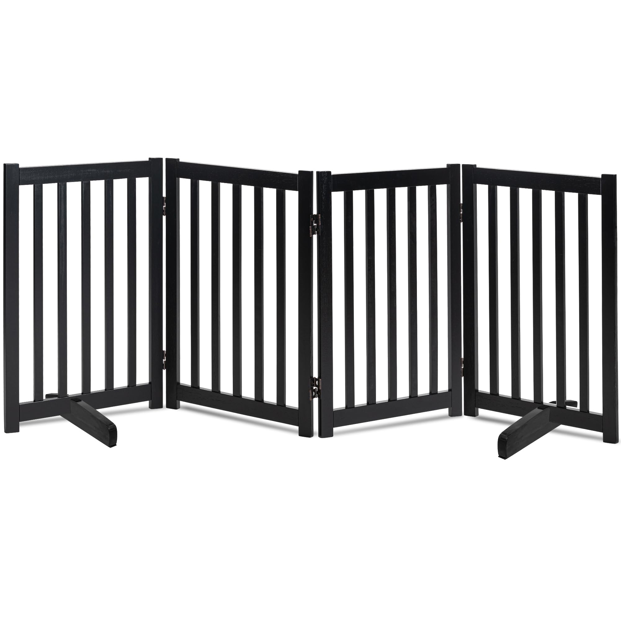 LZRS Freestanding Extra Wide Dog Gate 30 inch Tall - 4 Panels Solid Wooden Pet Gate for Doorways, Stairs, Hallways,Kitchens& Lon