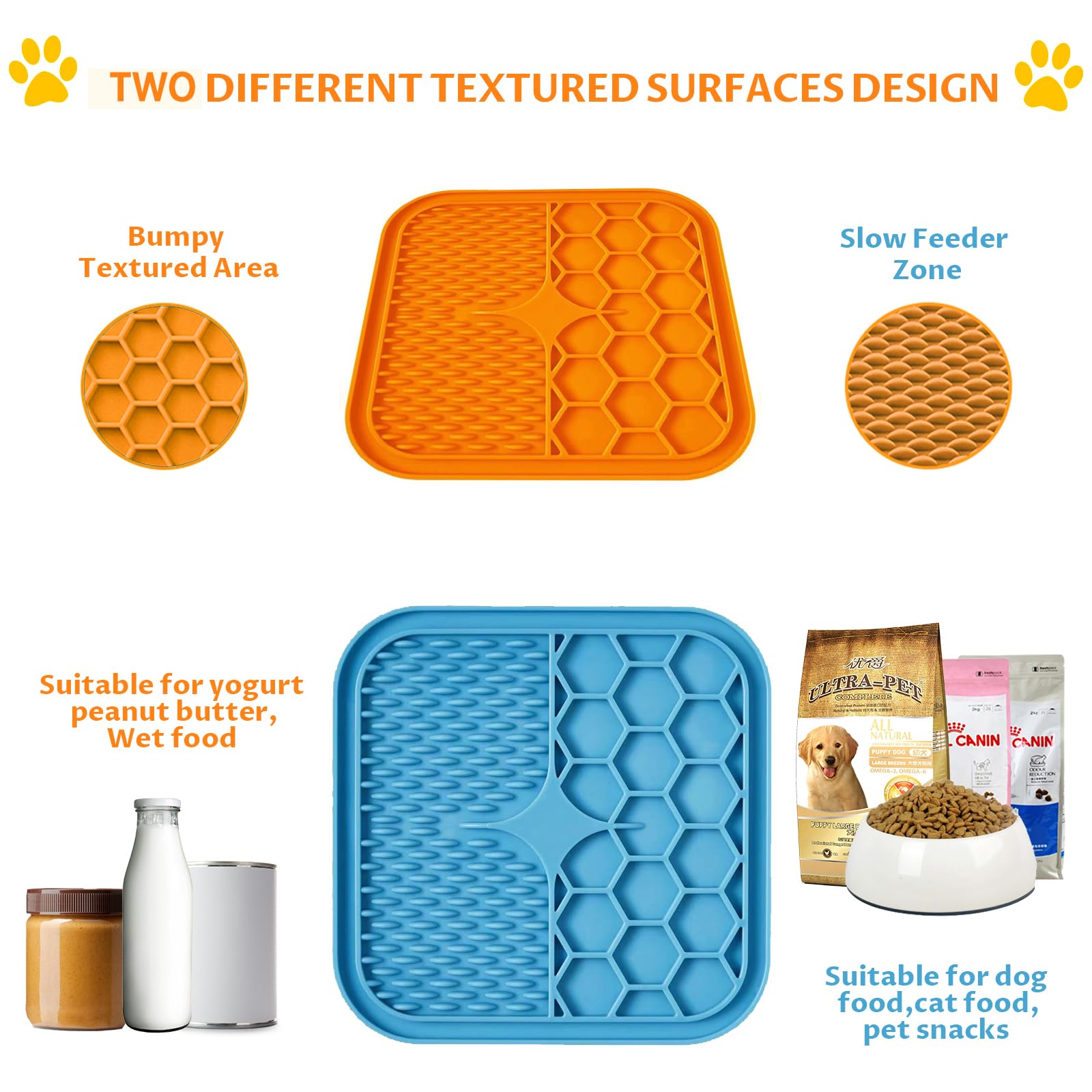 2PCS Lick Mat for Dogs, Silicone Dog Licking Mats with Suction Cups for Anxiety Relief, Cat Peanut Butter Lick Pad, Dog Treat Ma