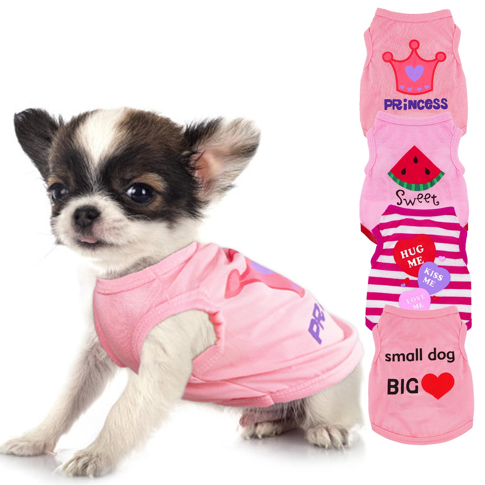 4 Pieces Chihuahua Clothes Dog Clothes For Small Dogs Girls Summer Autumn Cute Puppy Clothes Soft Pet Dog Shirts Teacup Dog Cat 