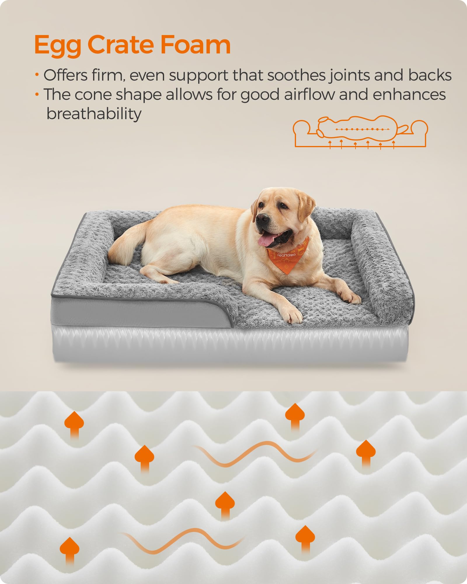 Feandrea Orthopaedic Dog Bed For Large Dogs, Waterproof Dog Sofa Bed With Removable Washable Cover, 36 X 27 X 6.5 Inches, Dove G