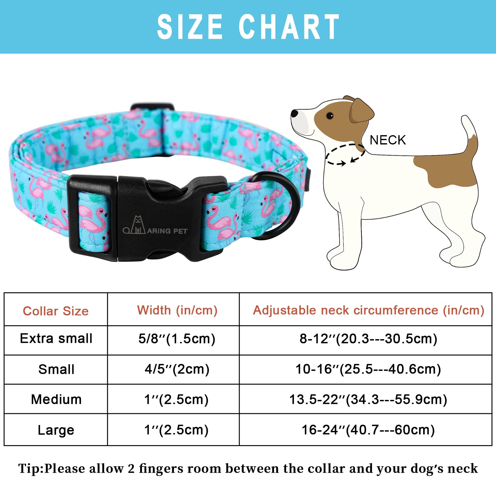 Aring Pet Flamingo Dog Collar-Cute Cotton Small Dog Collars, Adjustable Lightweight Summer Pet Collars For Small Medium Large Boy And Girl Dogs, Large