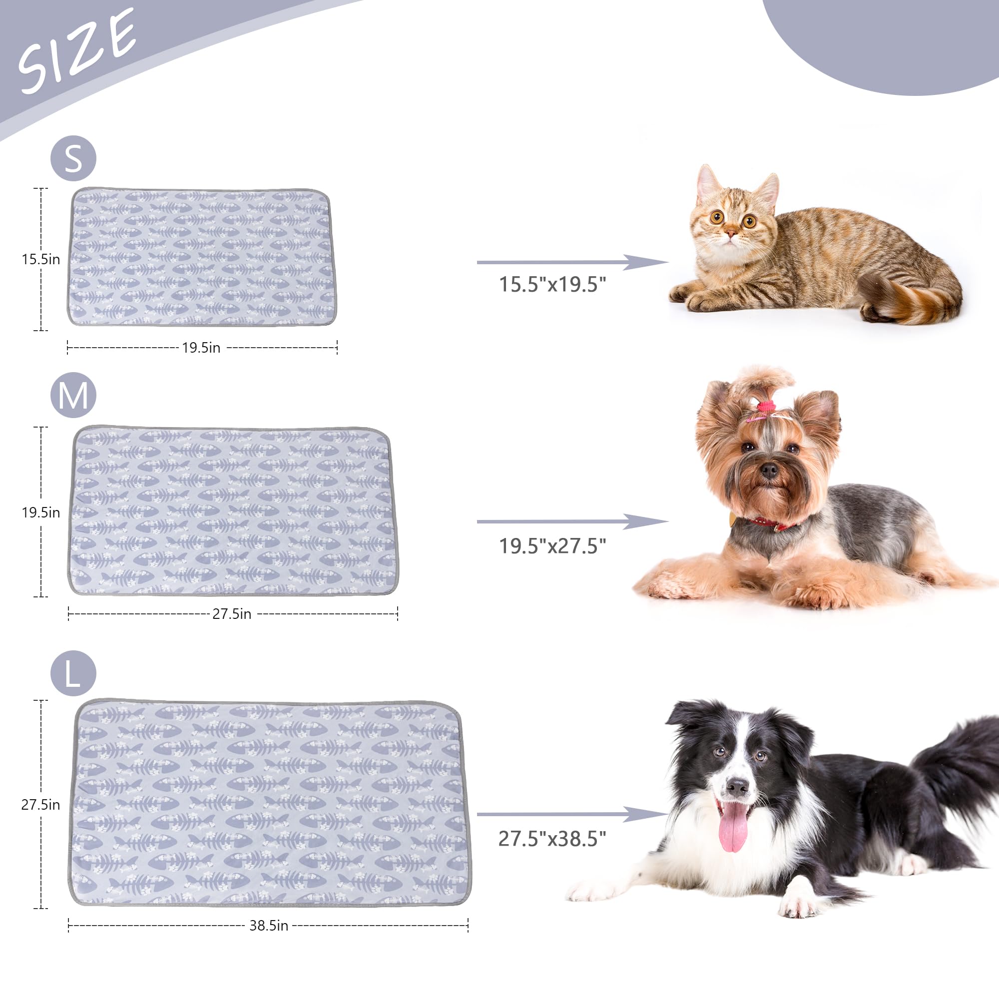 Delifur Cat Cooling Mat- Pet Cooling Mat Outdoor For Dogs Ice Pad For Kitten Cat Puppy Machine Washable (Medium, Grey Fishbone)