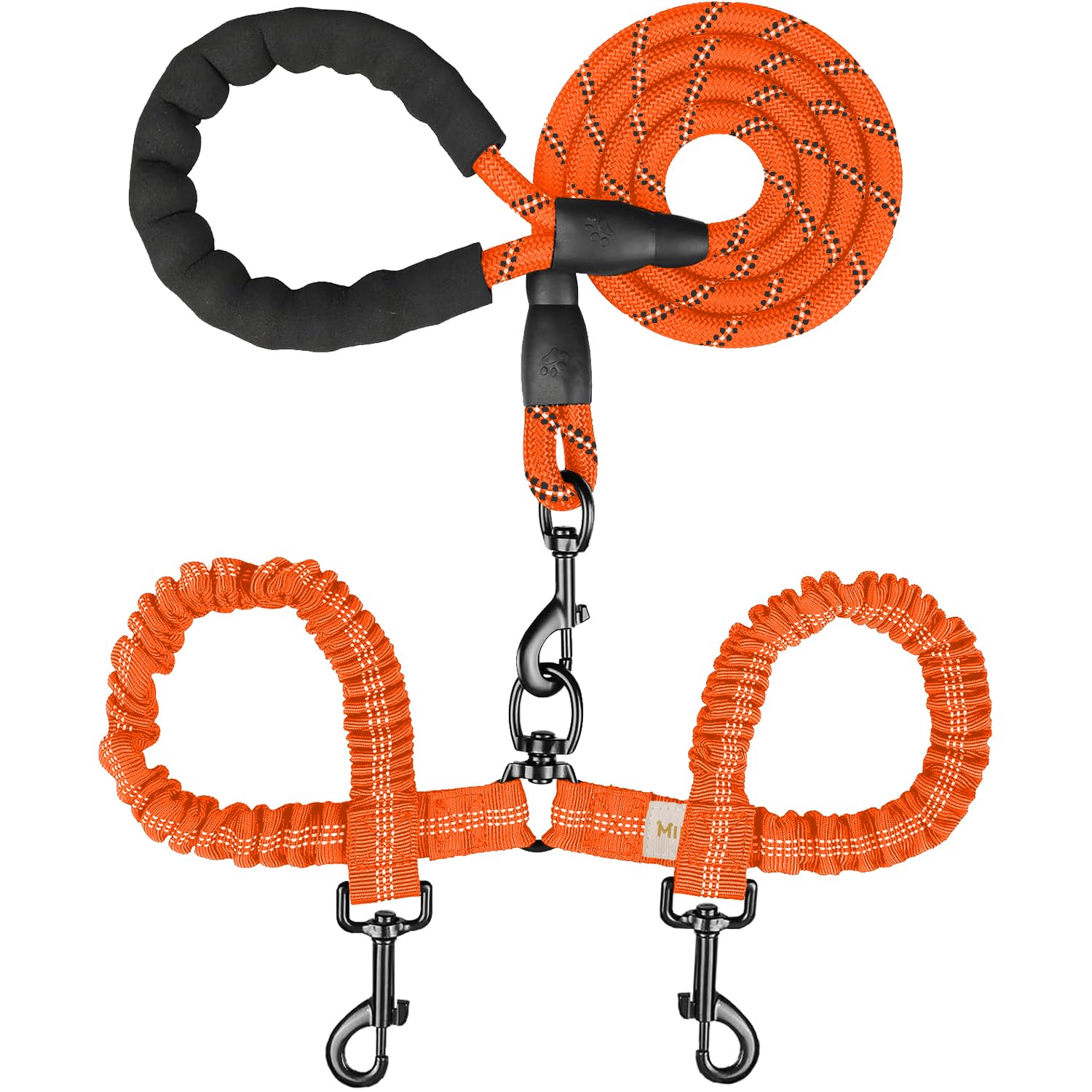 MingXpets Double Dog Leash, Dual Dog Leash, 360 Swivel Tangle Free Bungee Walking Training for Large Medium Dogs, Shock Absorbin
