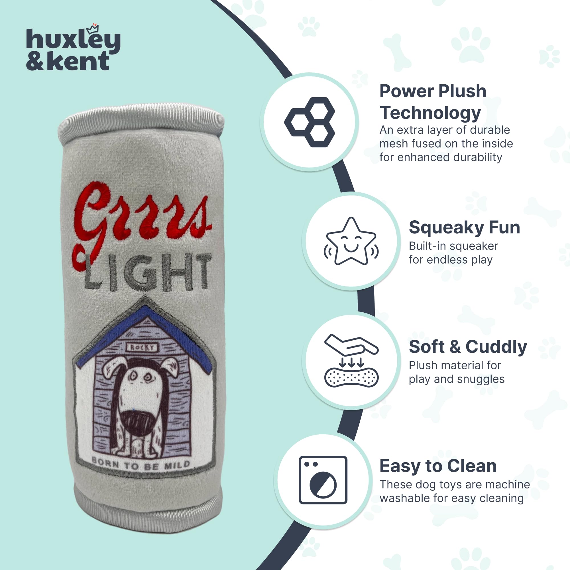 Huxley & Kent For Dogs - Grrrs Light (Large) - Power Plush Funny Dog Toy With Squeaker - Fun, Durable, And Safe - H&K Squeaky