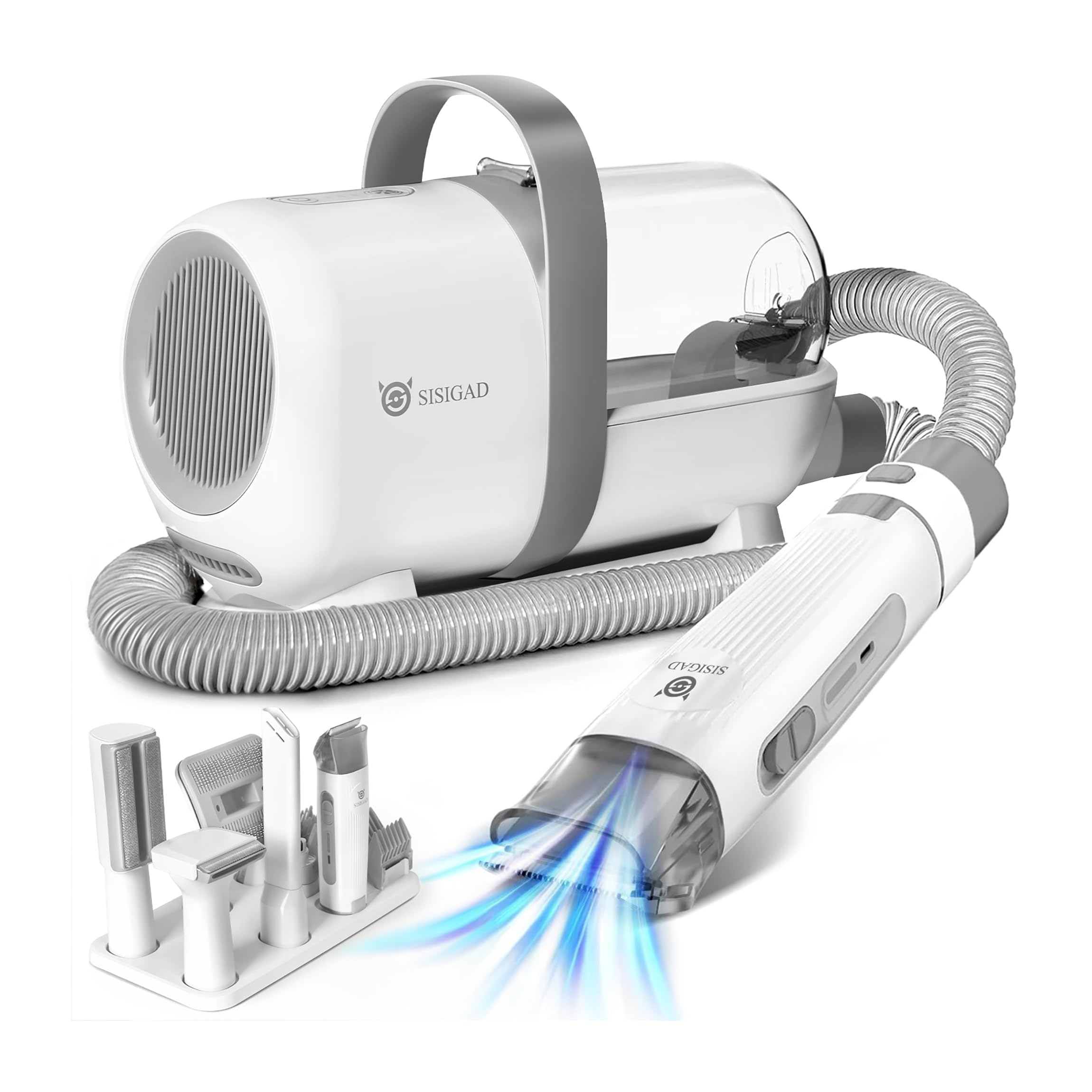 Sisigad Dog Grooming Kit,Pet Hair Vacuum,Dog Grooming & Low Noise Hair Vacuum,Professional Clippers Nail Trimmer Grinder,7 Pet G