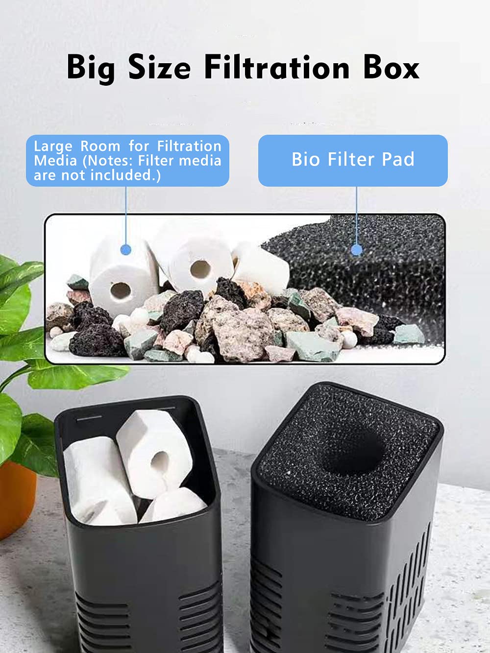 myfole 480 GPH Submersible Aquarium Internal Filter Pump for (50 to 160 Gallon) Fish Tank and Pond with Chemical, Physical, and