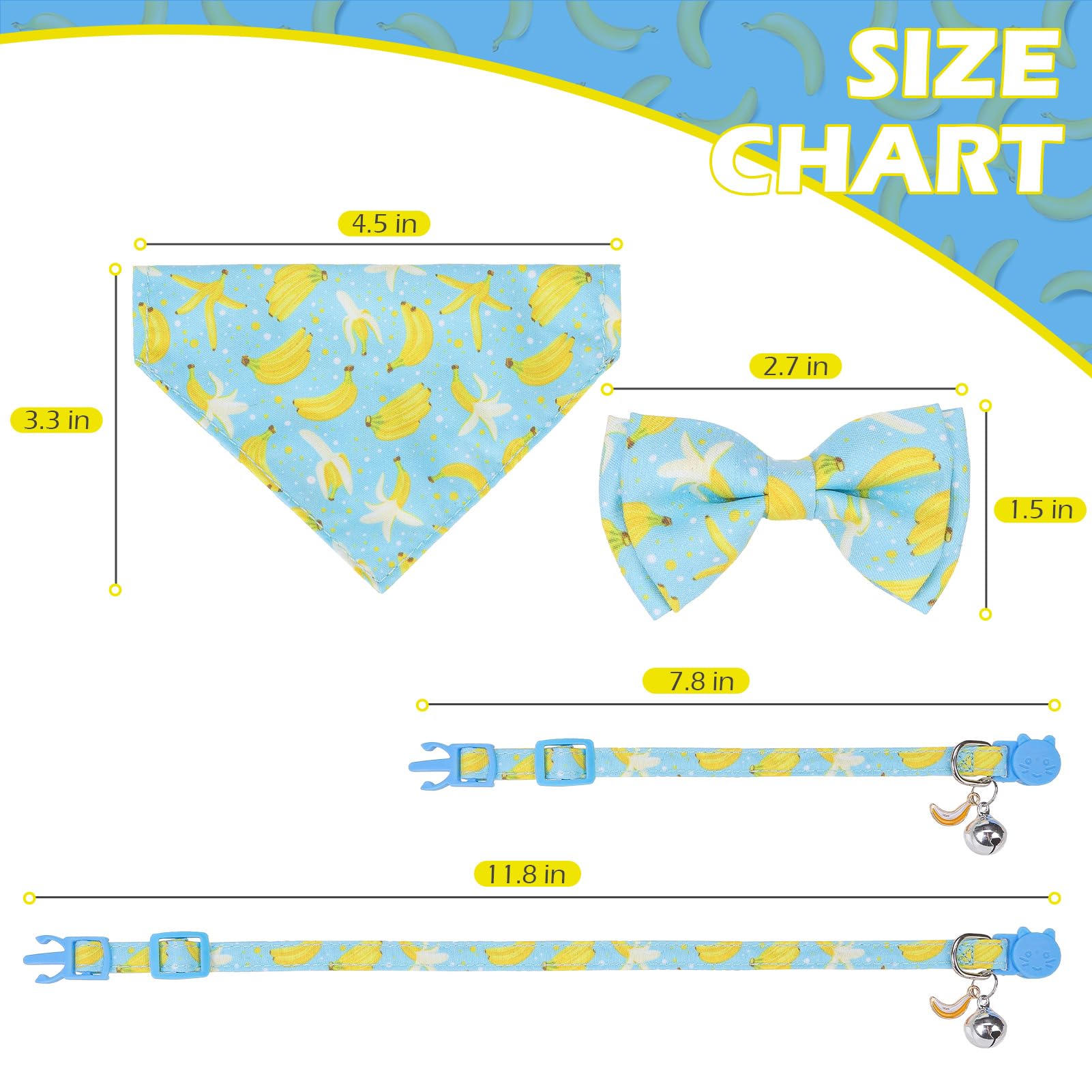 Expawlorer Cute Cat Collar Breakaway With Bells - 2 Pack Fruit Adjustable Pet Collar With Removable Bow Tie And Bandana, Safety