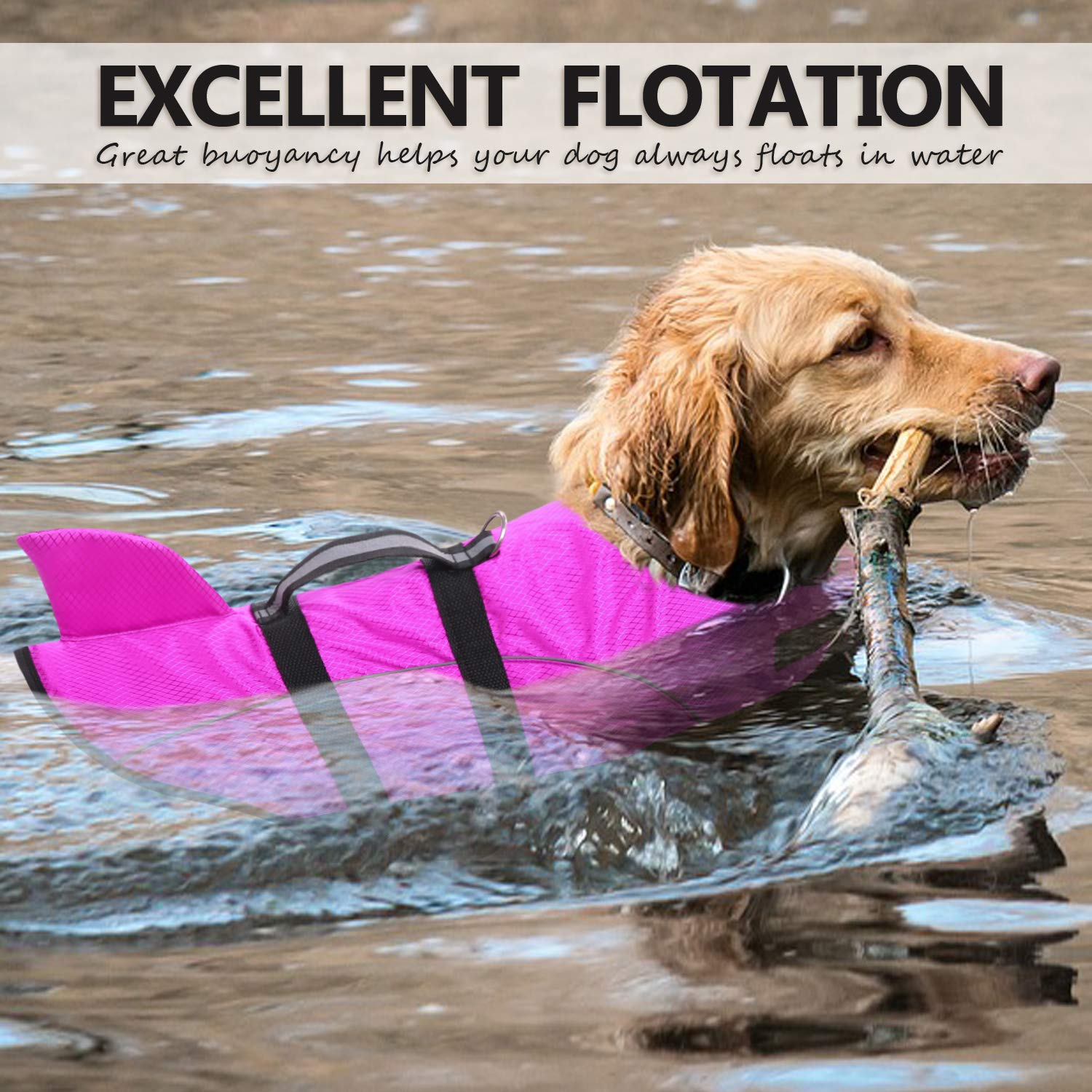 Ripstop Dog Life Jacket Shark Life Vest For Dogs, Safety Lifesaver With High Buoyancy And Lift Handle For Small And Medium Breeds(Rose Red M)