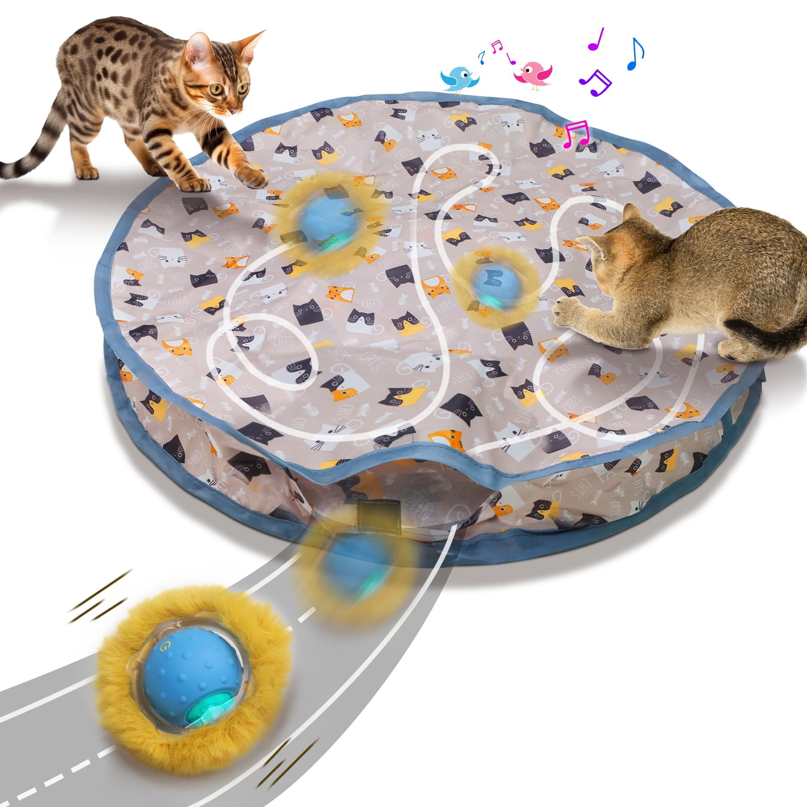 Mdupw Rechargeable Electric Cat Toys, Hide And Seek Kitten Toy, Chirping & Motion Activated Interactive Cat Toy, Hiding Cover Ex