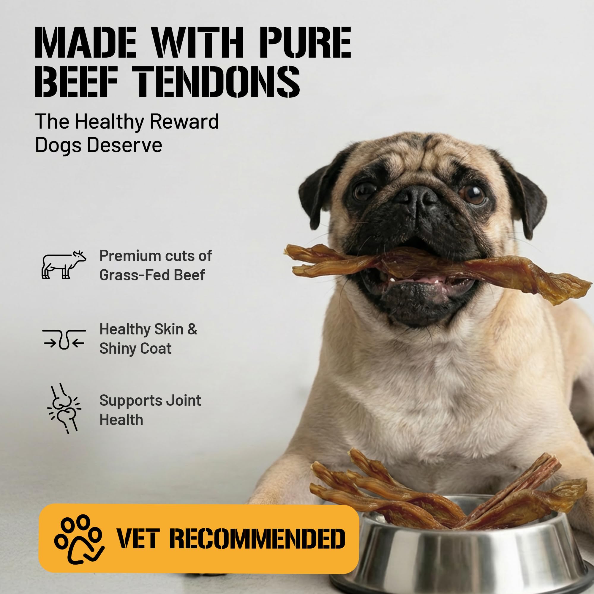 Dog Chits Beef Tendons XL for Dogs and Puppies | Thick Cut | Meaty Cuts | Grass Fed Beef | 9-11 inch | 6 Pack | All Natural Trea