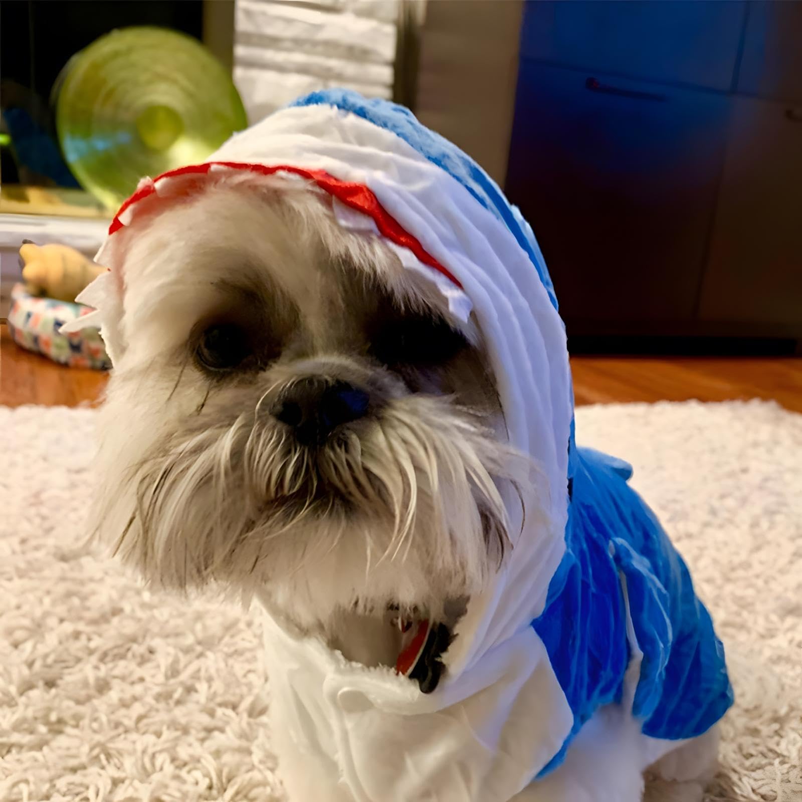 NACOCO Dog Shark Costume - Cute Velvet Hoodie for Pets, Small Size, Blue Shark
