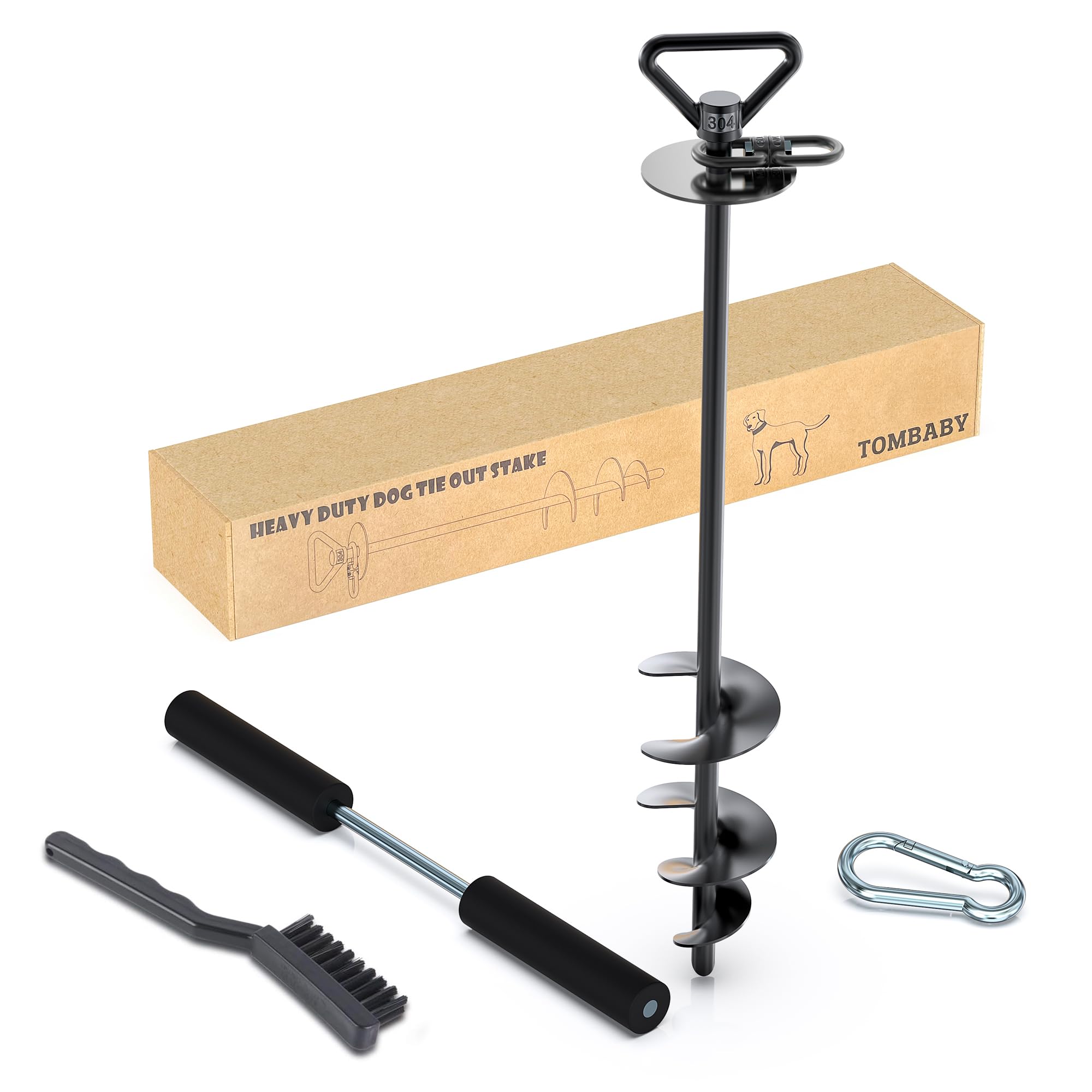 Tombaby Dog Tie Out Stake-Heavy Duty 304 Stainless Steel Dog Anchor, 360 Swivel Yard Stake For Dogs,Use Any For To 210 Lbs Dogs-