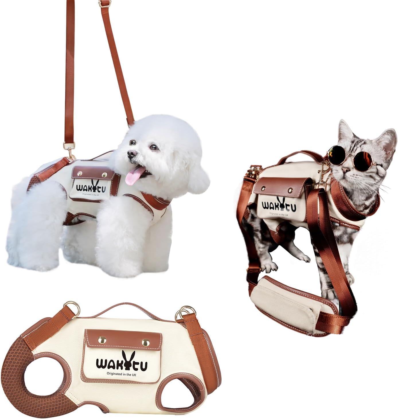 Wakytu Dog Lift Harness Dog Carrier VES Harness Adjustable Leash with Small Puppy Treat Bag,Fits Most Cars,S,4-8 LBS