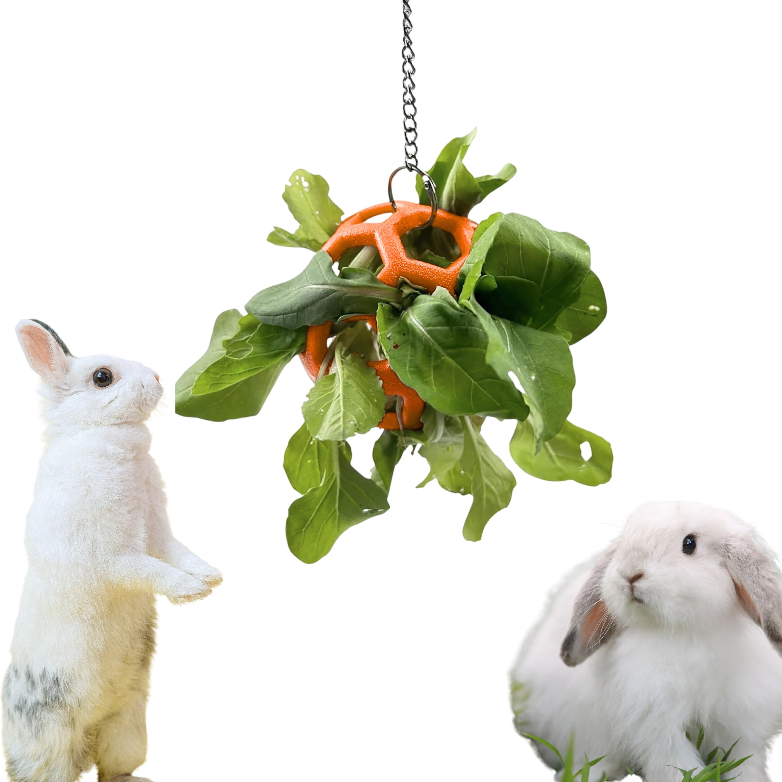 Rabbit Treat Ball Bunny Enrichment Toys with Stainless Steel Hanger Set, Veggie Feeding Rabbit Ball Toy for Bunny Hedgehog Torto