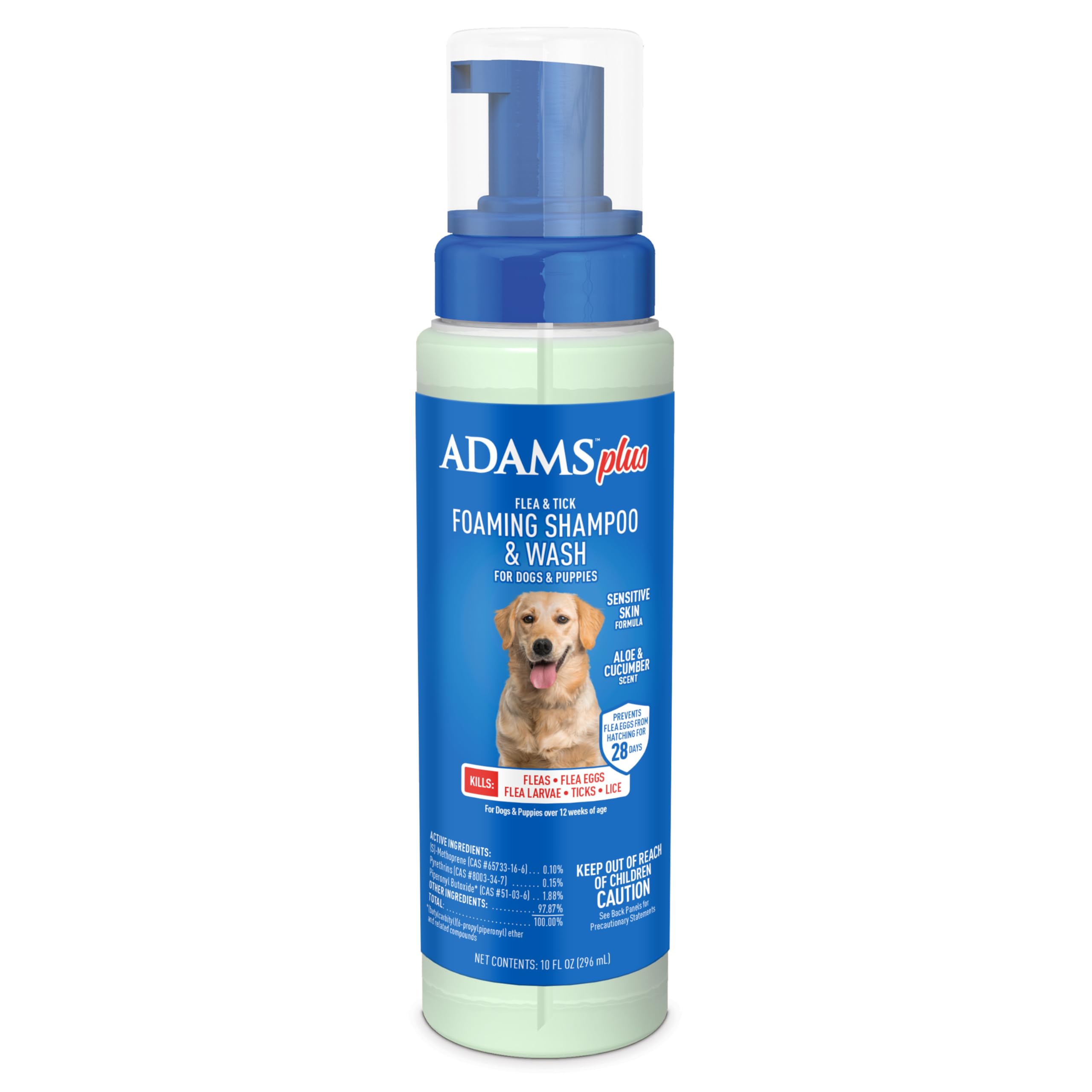 Adams Plus Flea & Tick Foaming Shampoo & Wash for Dogs & Puppies Over 12 Weeks | Sensitive Skin Flea Treatment for Dogs and Pupp