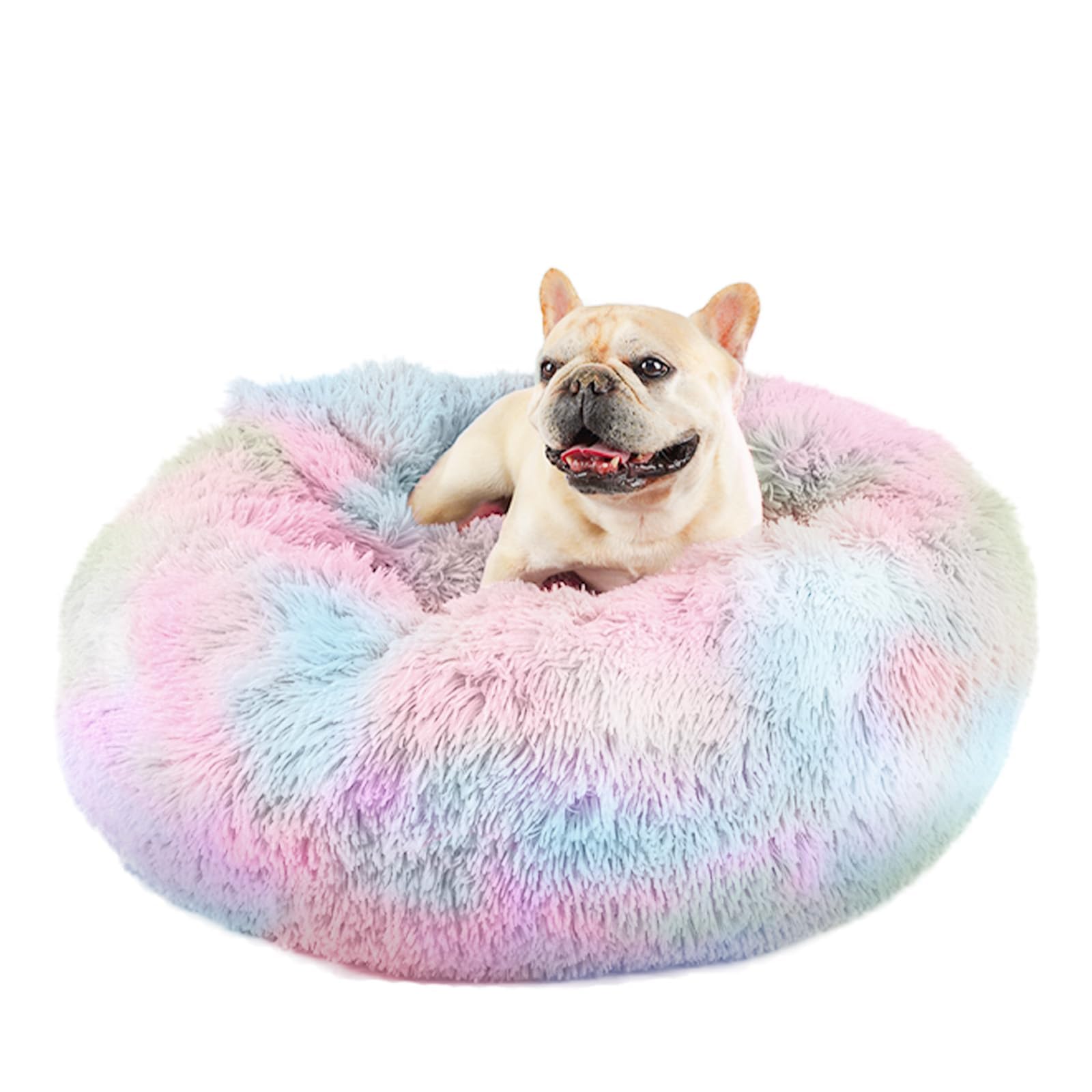 Himax Medium Dog Bed Washable, Round Dogs Beds With Blanket Attached, Calming Dog Bed, Multi-Colored (20''/26''/35'')