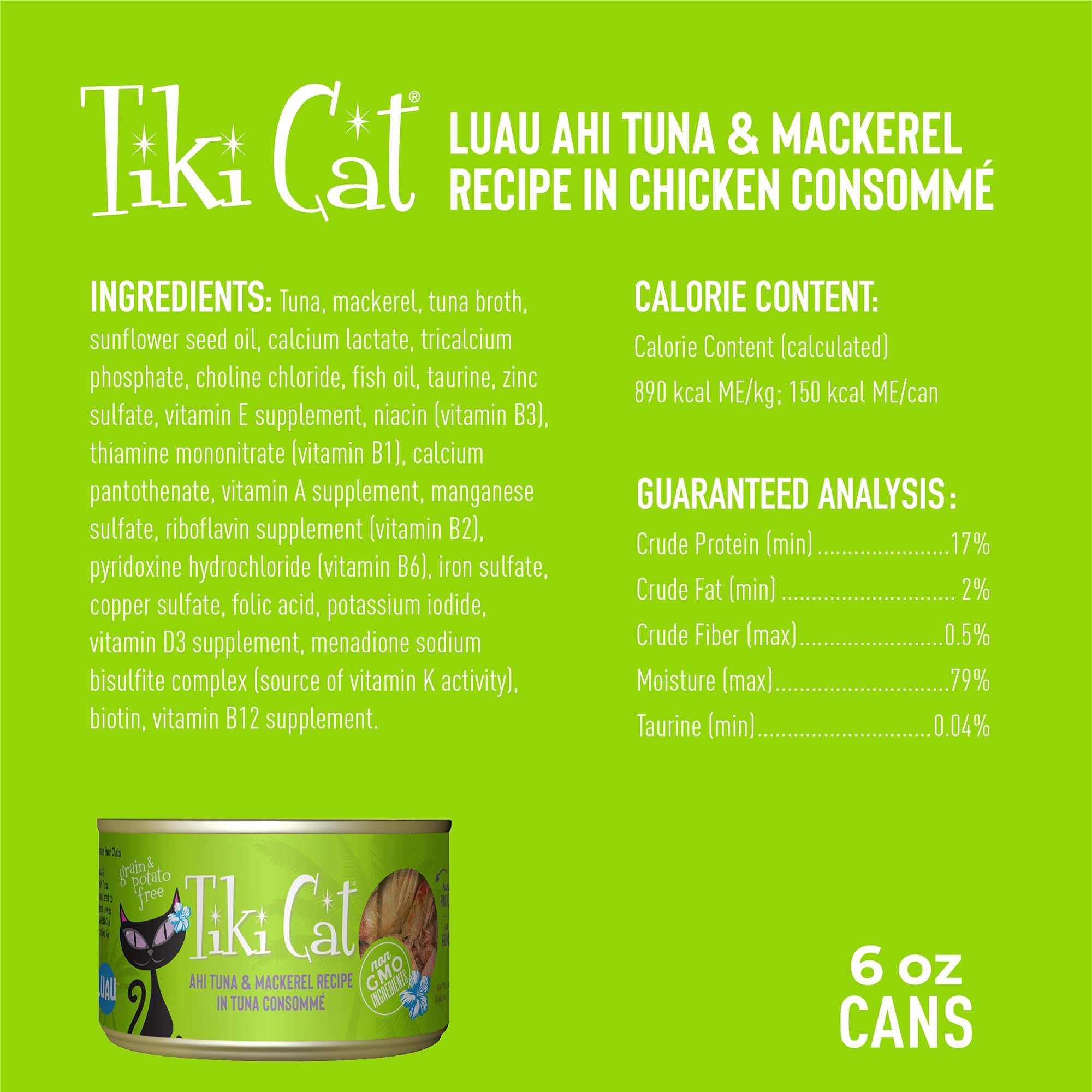 Tiki Cat Luau Grain-Free, Low-Carbohydrate Wet Food with Poultry or Fish in Consomme for Adult Cats & Kittens, 2.8oz, 12pk, Tuna