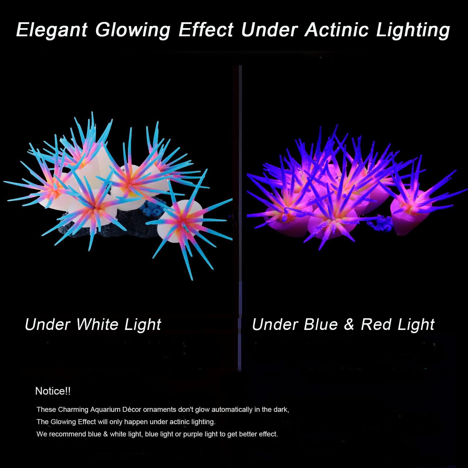 ZtohPyo Glowing Effect Soft Coral Aquarium Fish Tank Decorations Silicone Glow Artificial Ornament Coral Reef Plants for Aquariu