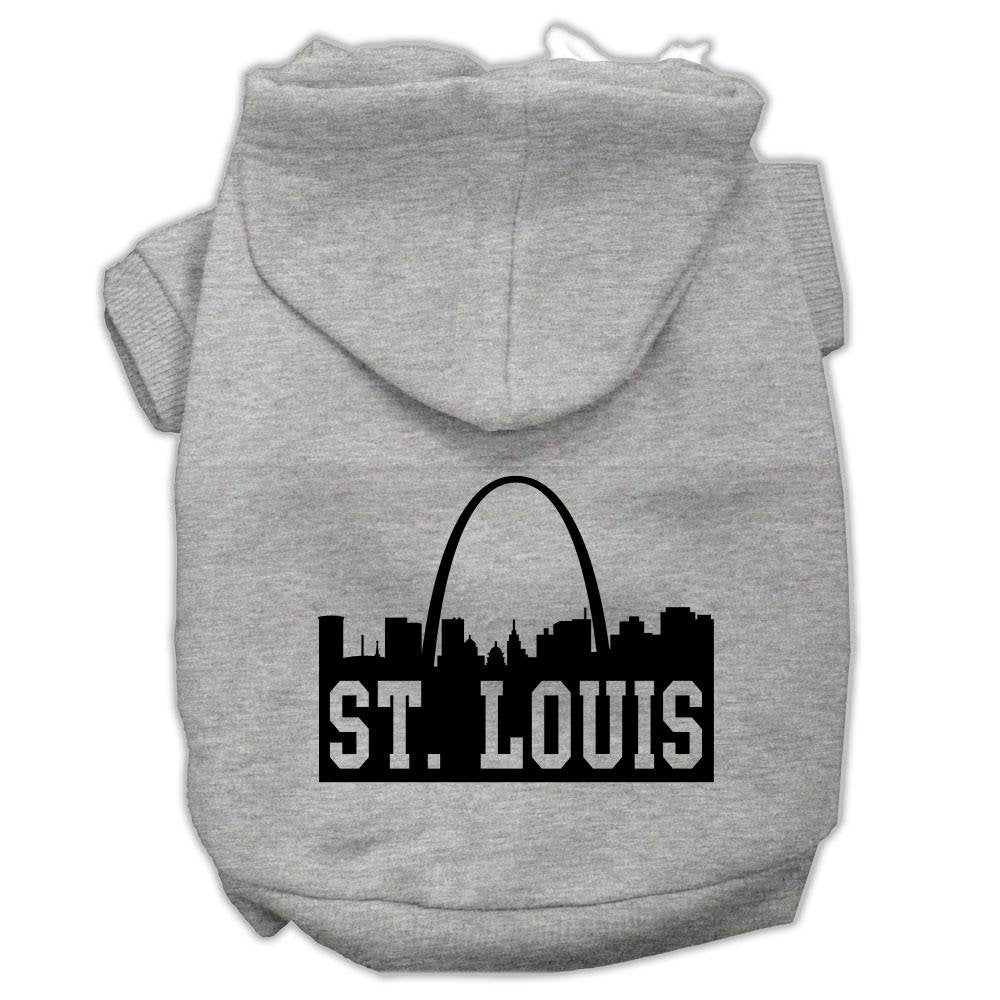 Pet Dog & Cat Hoodie Screen Printed, &quot;St. Louis Skyline&quot; Gray 3XL (25-35 lbs.)