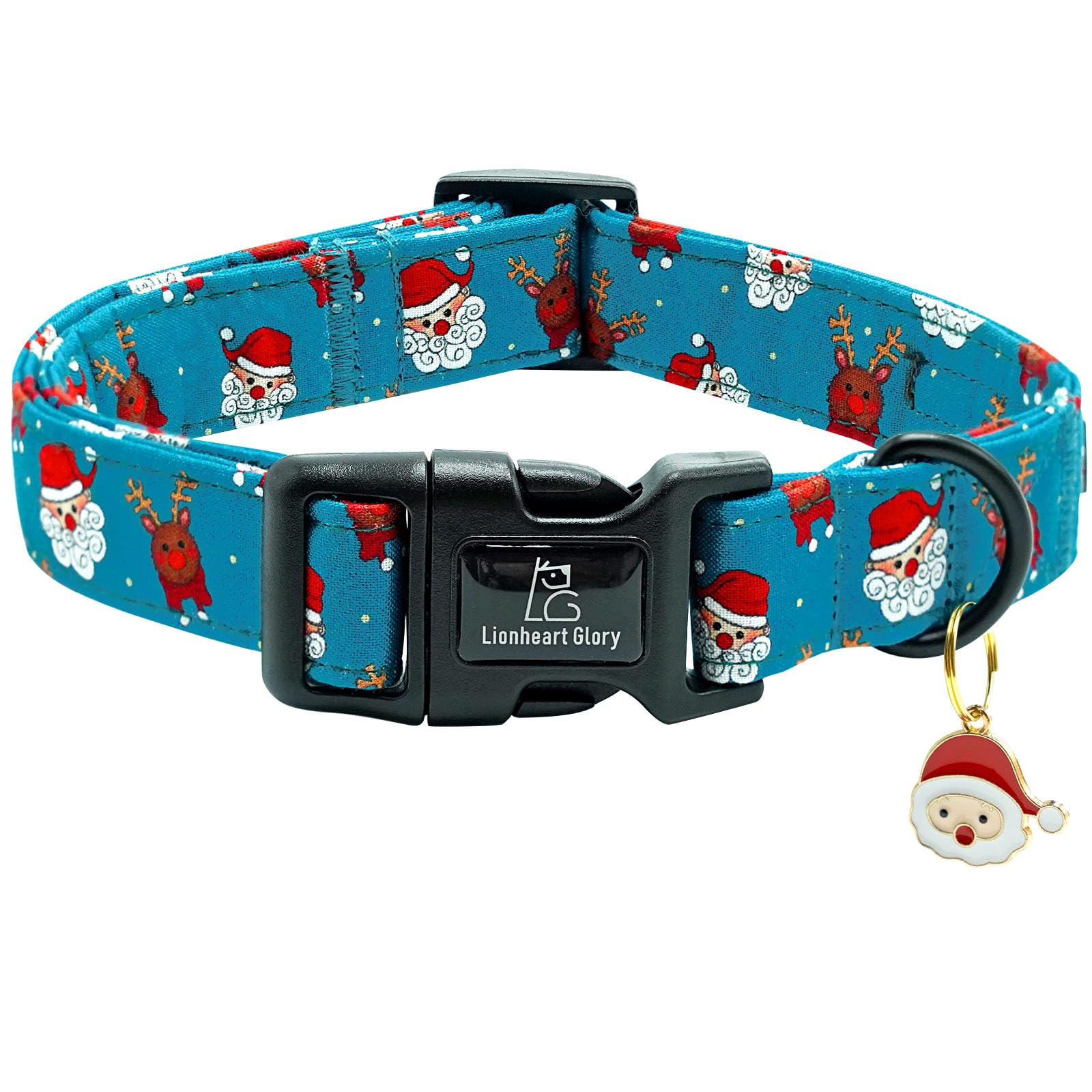Lionheart Glory Christmas Dog Collar, Blue Christmas Santa Deer Dogs Collar Adjustable Soft Comfortable Collars For Large Dogs G