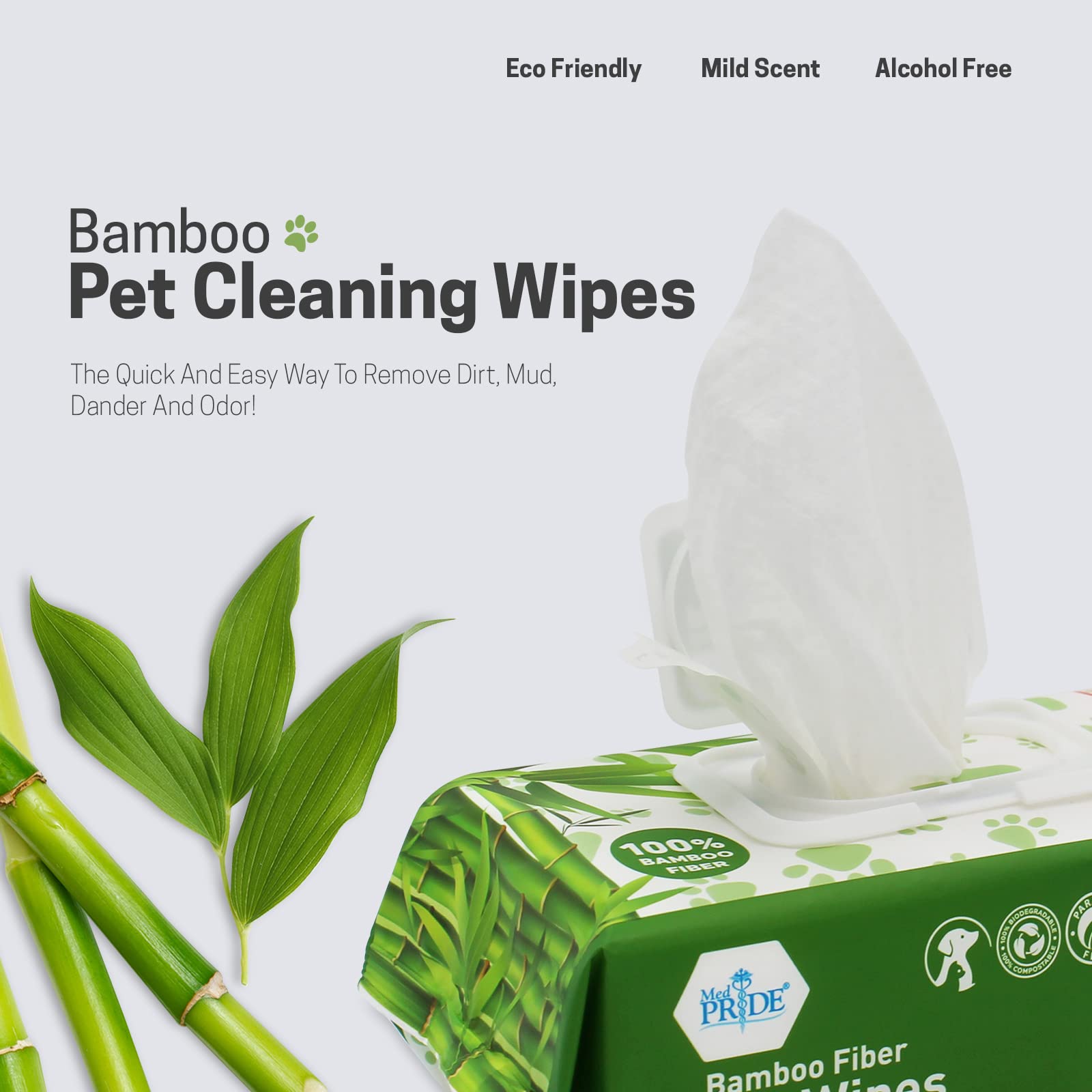 Med Pride 100% Bamboo Fiber Cleaning Wipes, Dog Wipes For Paws And Butt, Alcohol & Paraben-Free, Hypoallergenic, Extra-Large 8''