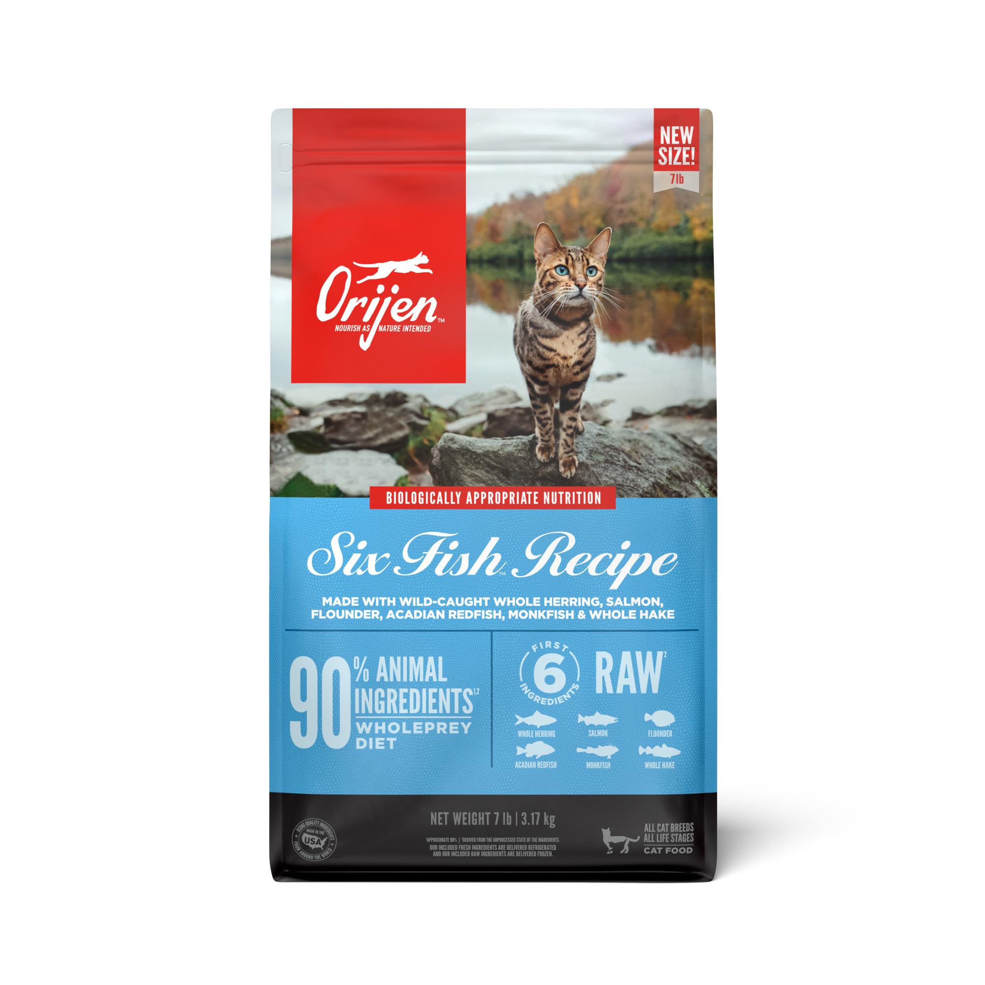 ORIJEN Grain Free High Protein Premium Dry Cat Food Six Fish Recipe 7lb Bag