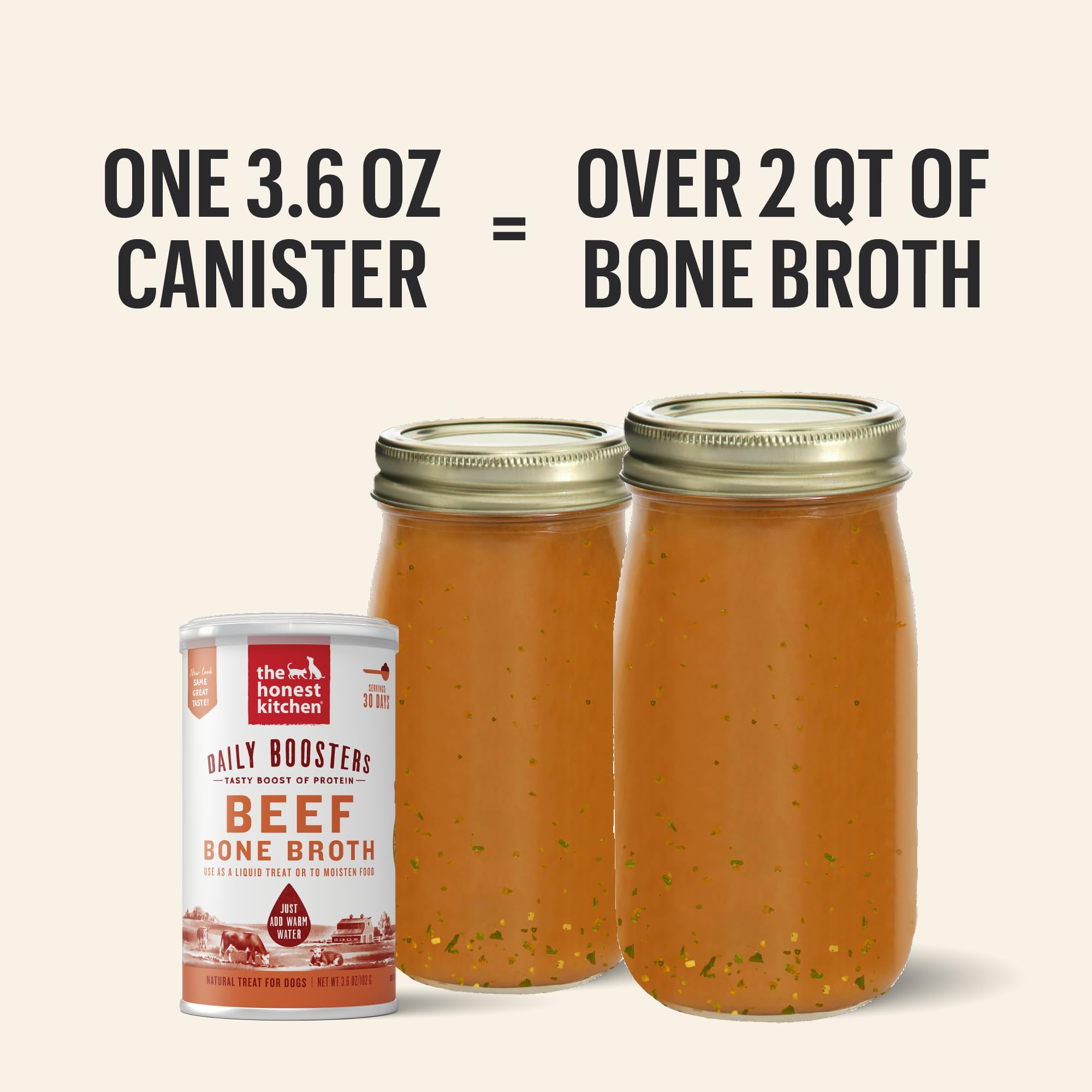The Honest Kitchen Daily Boosts: Instant Beef Bone Broth Liquid Treat with Turmeric for Dogs and Cats, 3.6oz