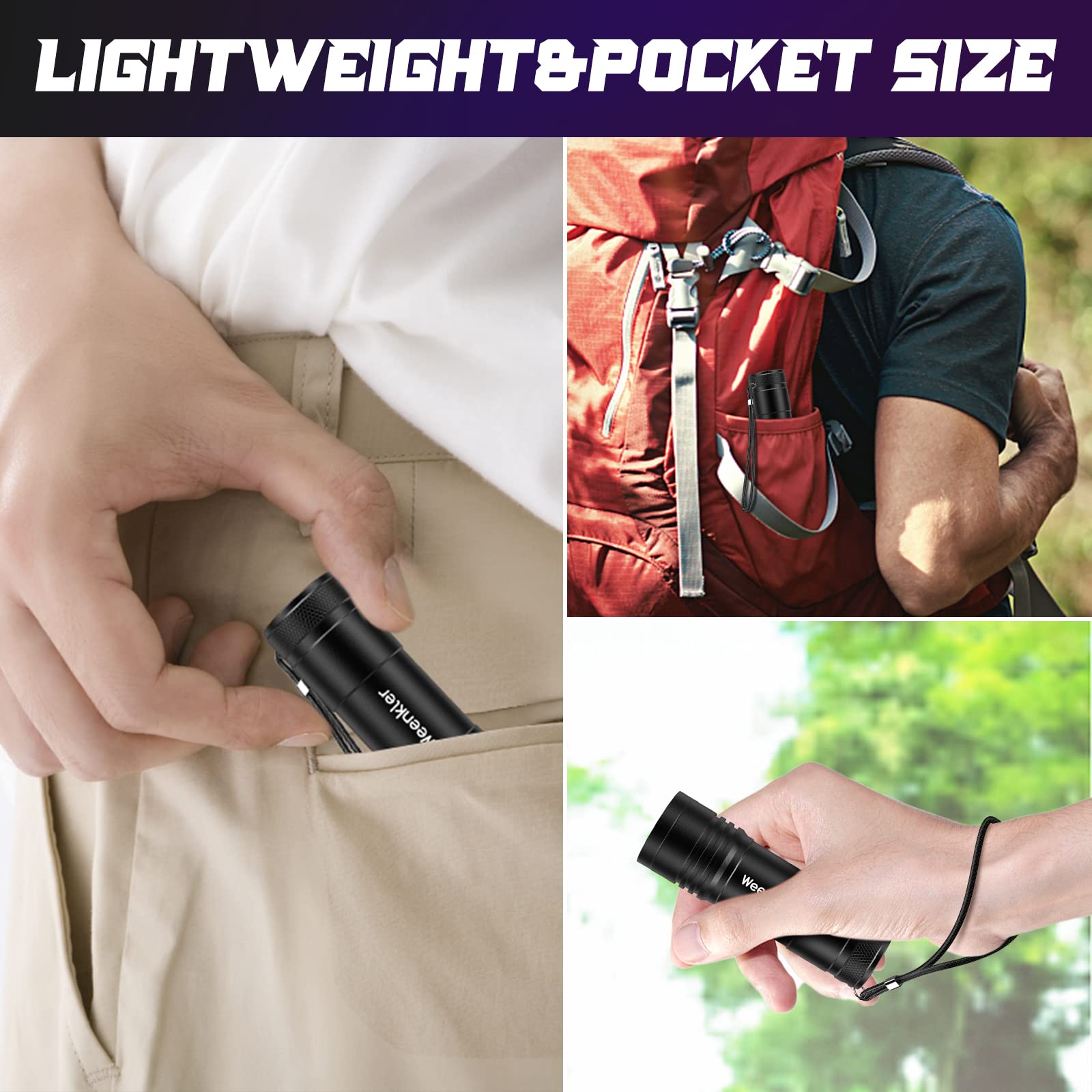 Kizplays Uv Flashlights, 2 Pack Black Light Flashlights With 12 Led And 395 Nm Black Light For Pet Urine And House Stains Detecting, 6 Aaa Batteries Included