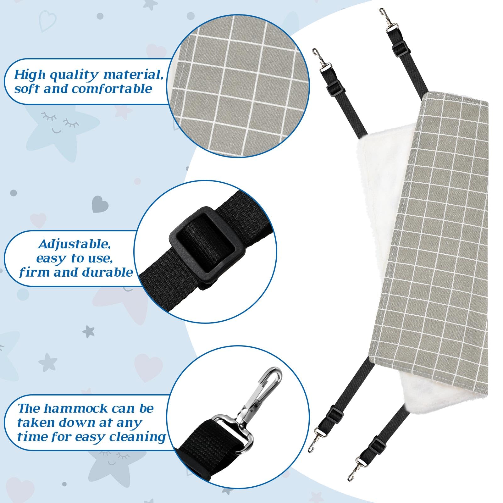 2 Pieces Reversible Cat Hanging Hammock Soft Breathable Pet Cage Hammock With Adjustable Straps And Metal Hooks Double Sided Hanging Bed For Small Dogs Rabbits(Geometry Pattern,L)