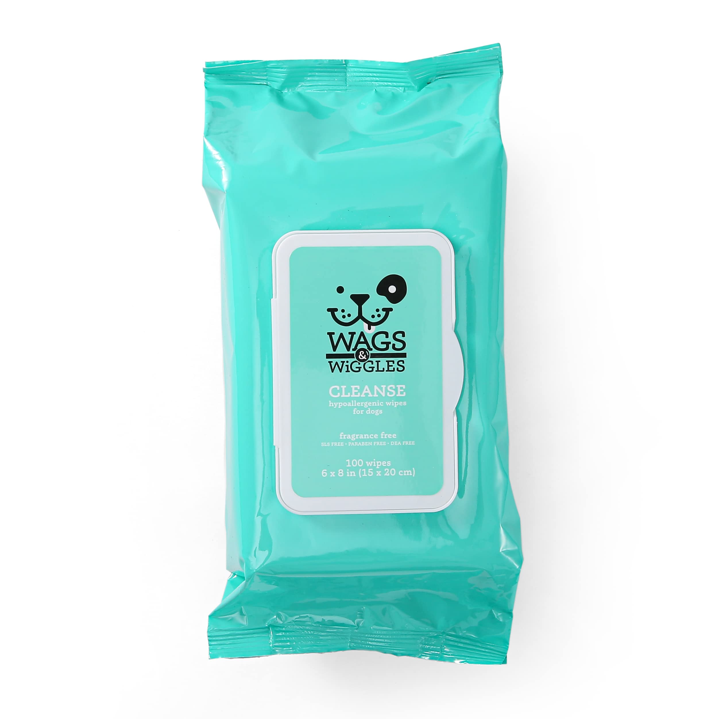 Wags & Wiggles Cleanse Hypoallergenic Wipes 100Ct | Hypoallergenic Dog Wips 100 Count Package, Fragrance Free | Waterless Bathin